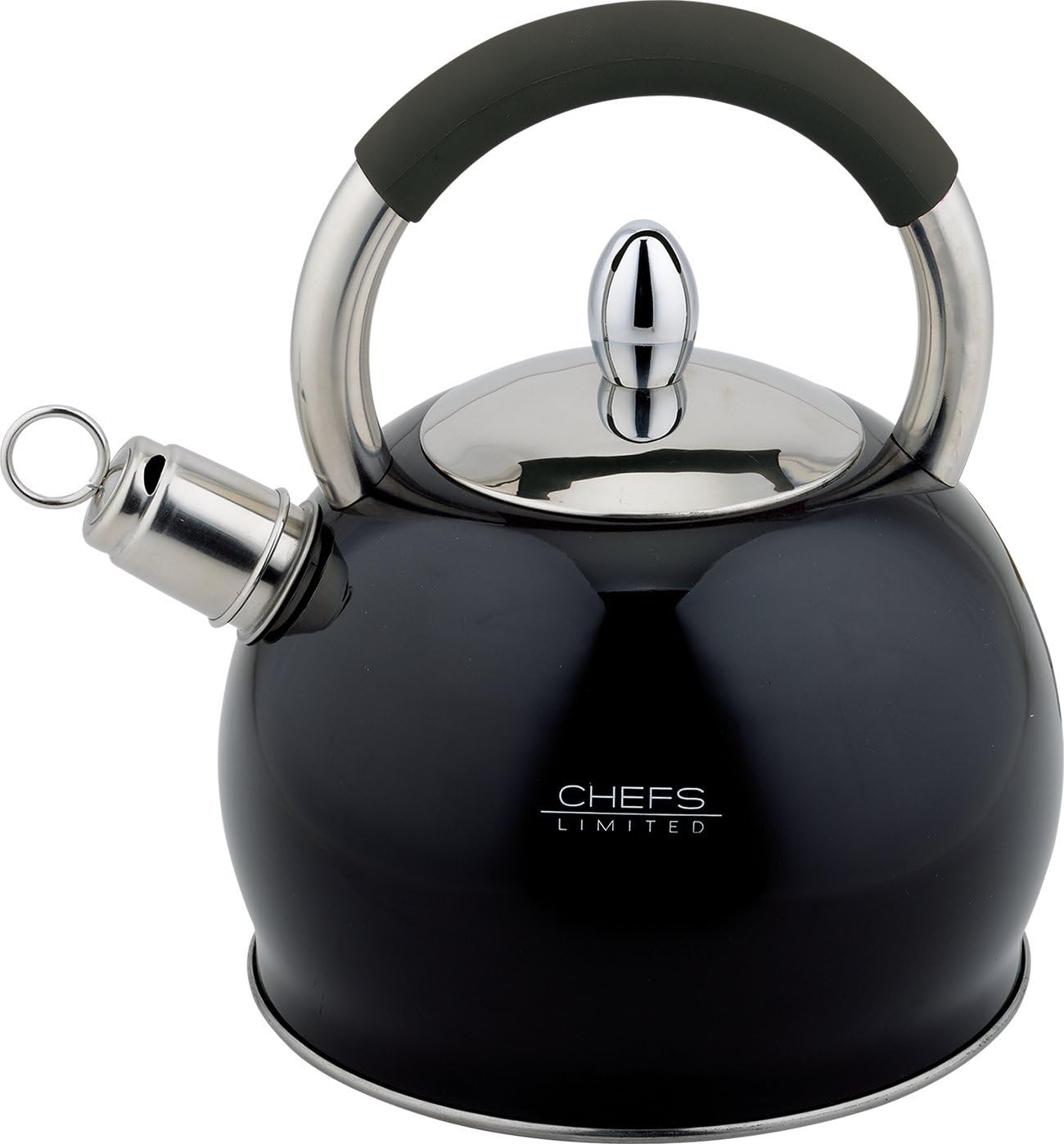 Chefs Limited Stainless Steel Whistling Tea Kettle, 2.75 Quart – Black