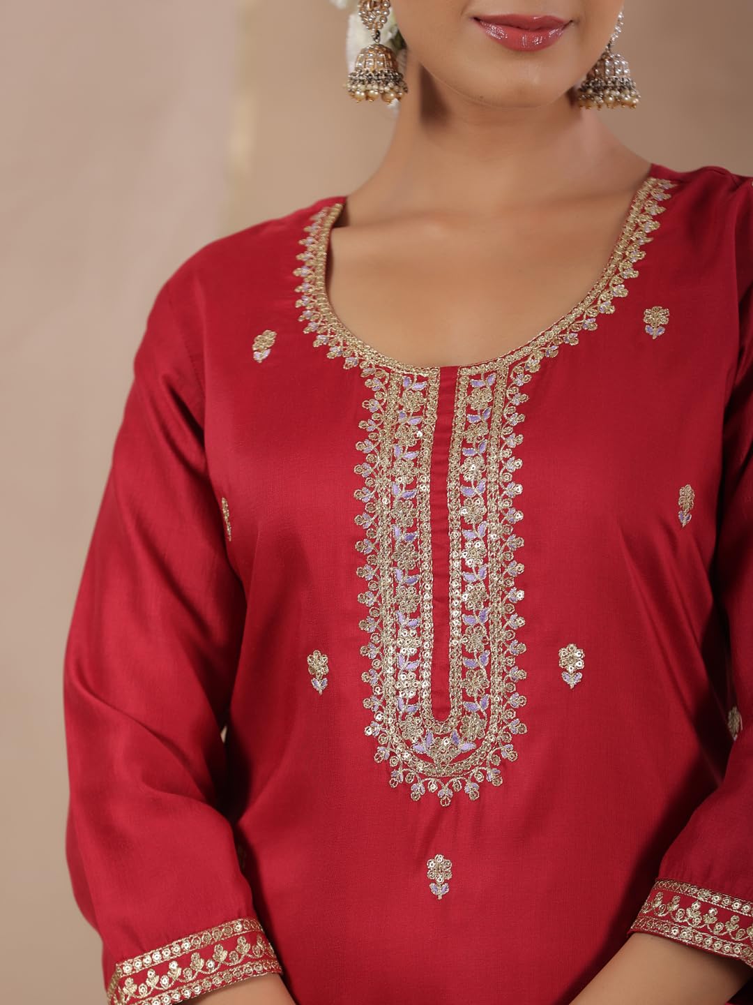 ishin Zari Work - Kurta recta para mujer, diseño étnico