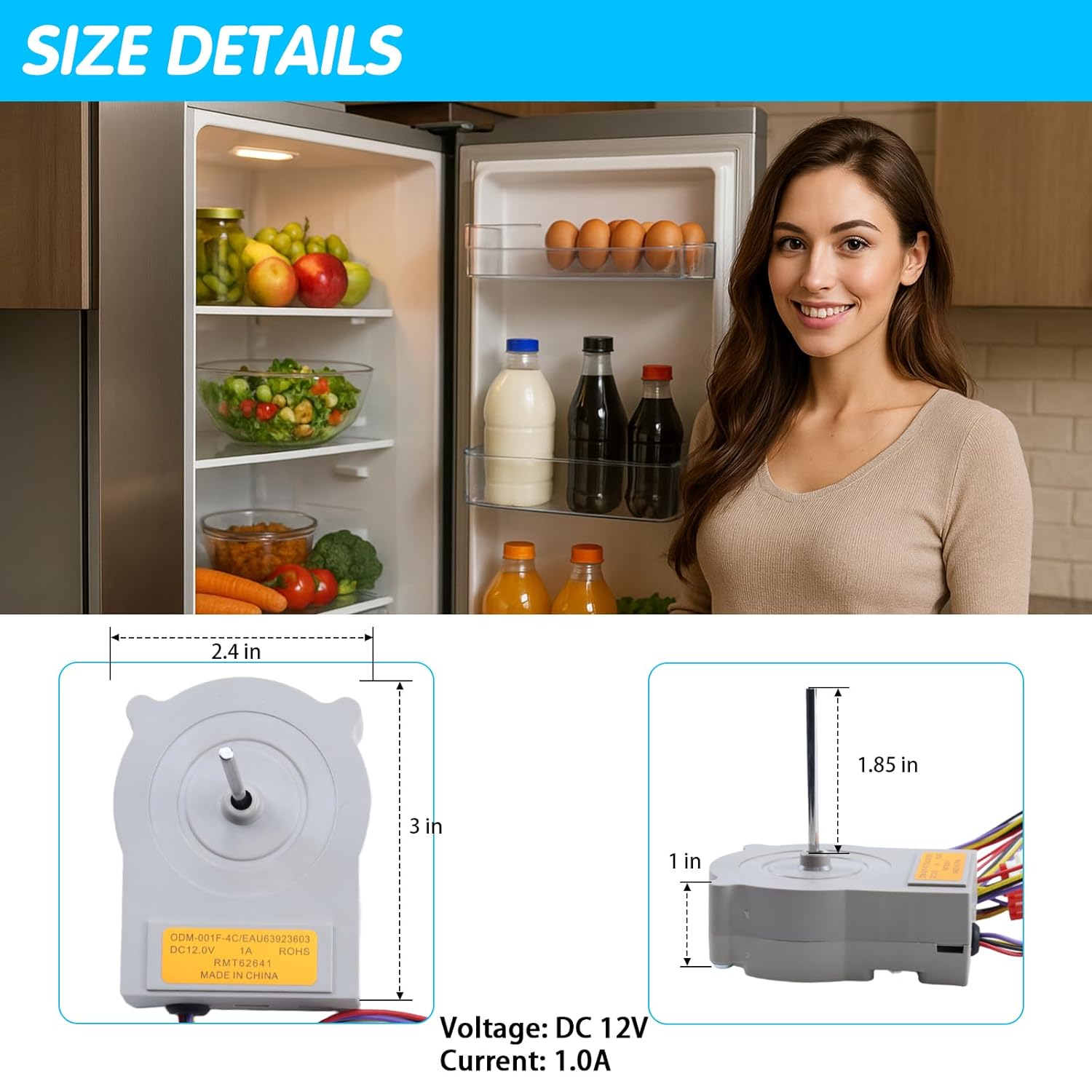 LFCC23596S LFXS26596S LFXS26973S Refrigerator Evaporator Fan Motor for LG/Kenmore, Fits LFXS28968S LFXS26596D LFXS28596S LFCS27596S LMXS28596D LFCC22426S LRFWS2906D LFXS26596M LFXS28968D