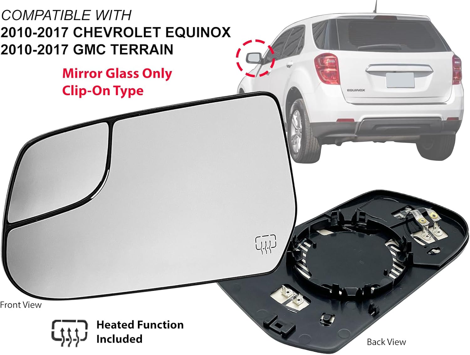 APA Replacement for Exterior Rear View Mirror Glass Heated with Spotter Glass 2010-2017 EQUINOX TERRAIN Driver Left Side 22906957