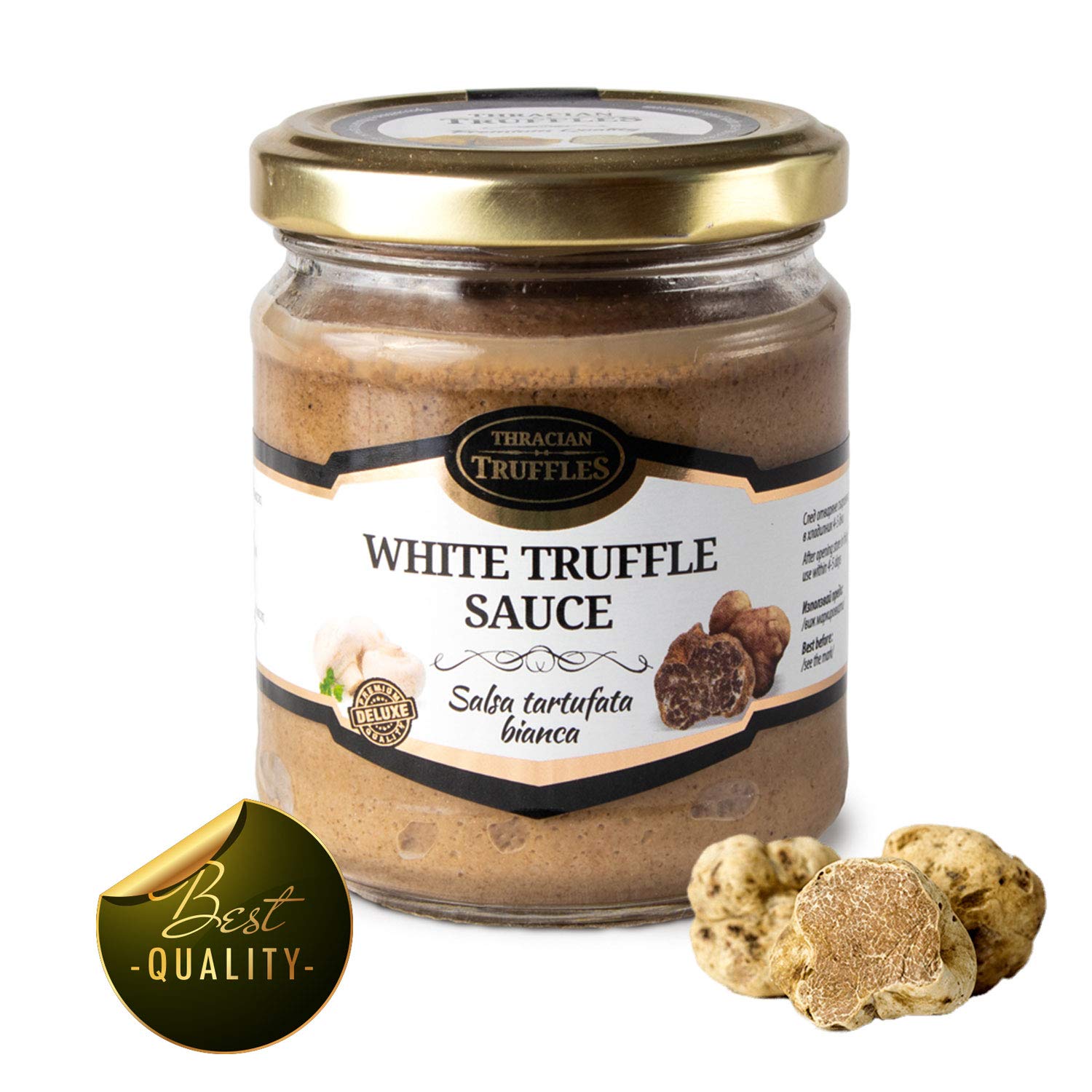 Truffe d'été noire Tuber aestivum Sauce GOURMET 80g et Truffe blanche Tuber borchii Sauce Gourmet pour viande, pain grillé, risotto, sushi 170g