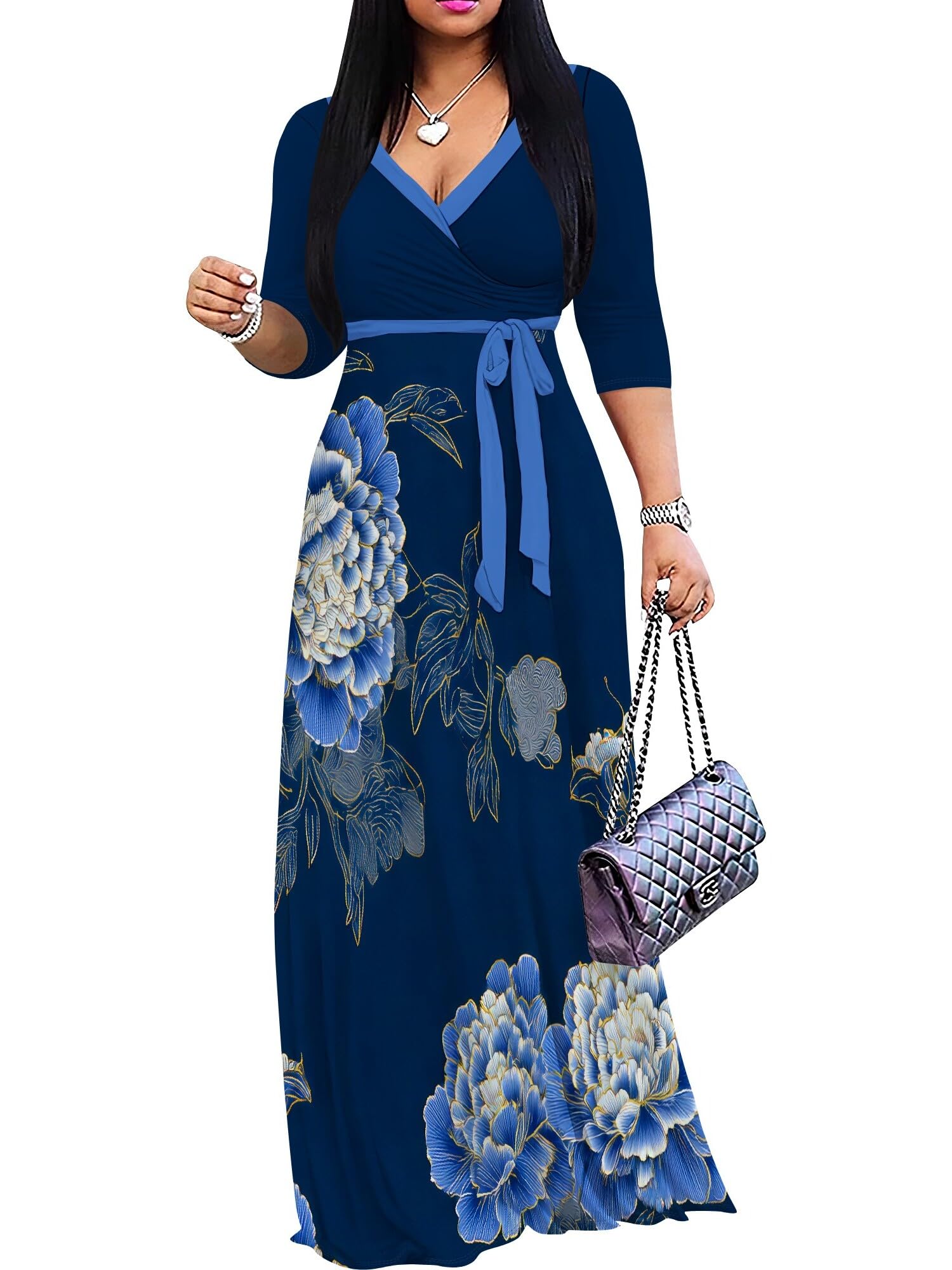 PinkPatty Plus Size Maxi Dress for Women 3/4 Sleeve Casual Long Dress