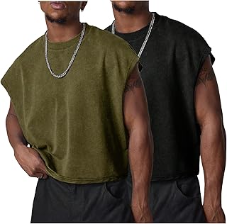 Wyeysyt Mens Crop T Shirts Dolman Sleeve Acid Wash Tank Top