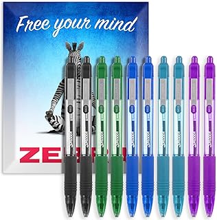 Zebra Z-Grip Smooth Ballpoint Pen - 1.0mm - Essential Set - Black, Blue, Light Blue, Green & Violet Ink - Pack of 10 - in Zebra Envelope Gift Packaging