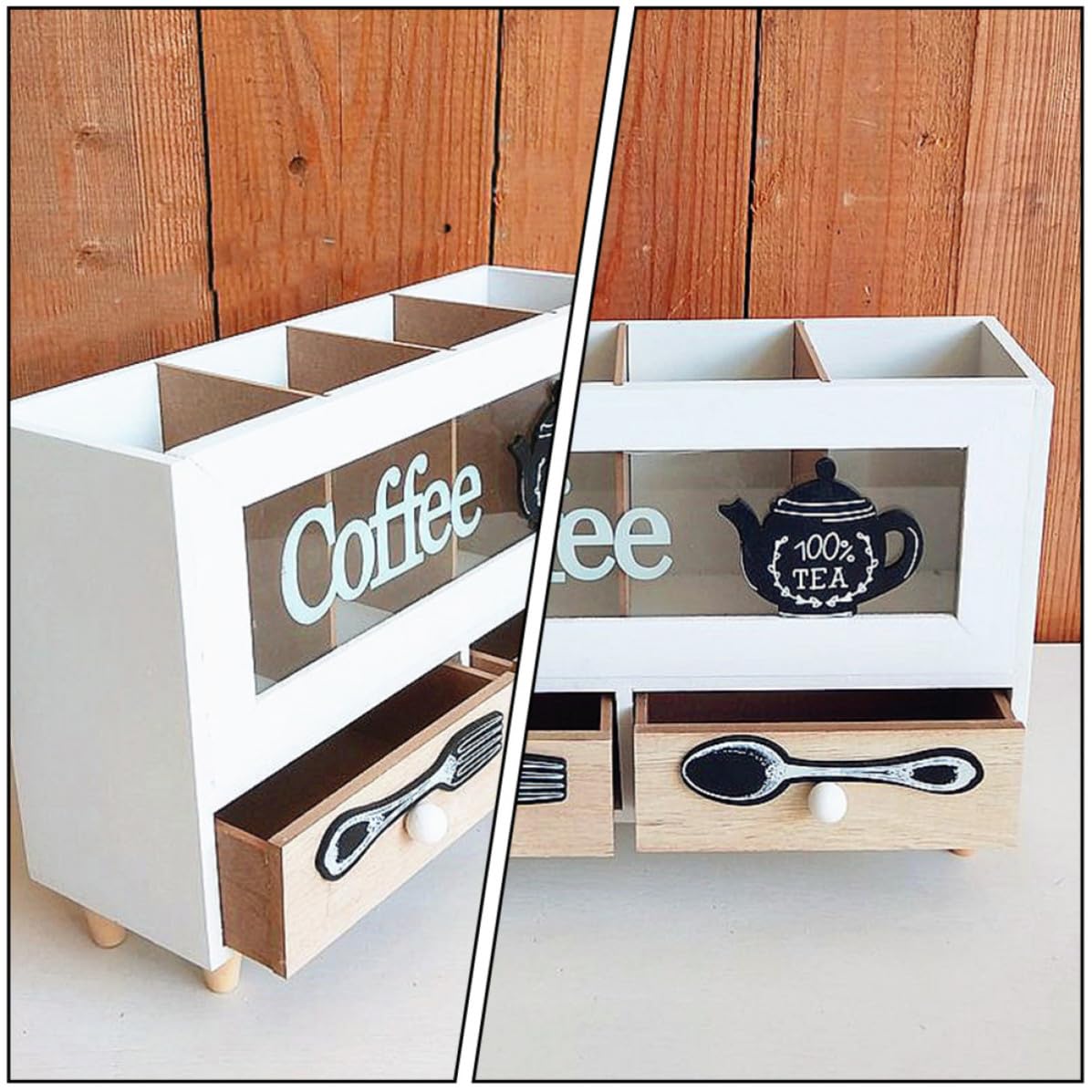 SOLUSTRE Scatola per Conservare Caffè in Legno Stile Nordico Retrò a Doppio Strato, Portatile e Resistente per Caffetteria e Negozio, Design Semplice e Raffinato