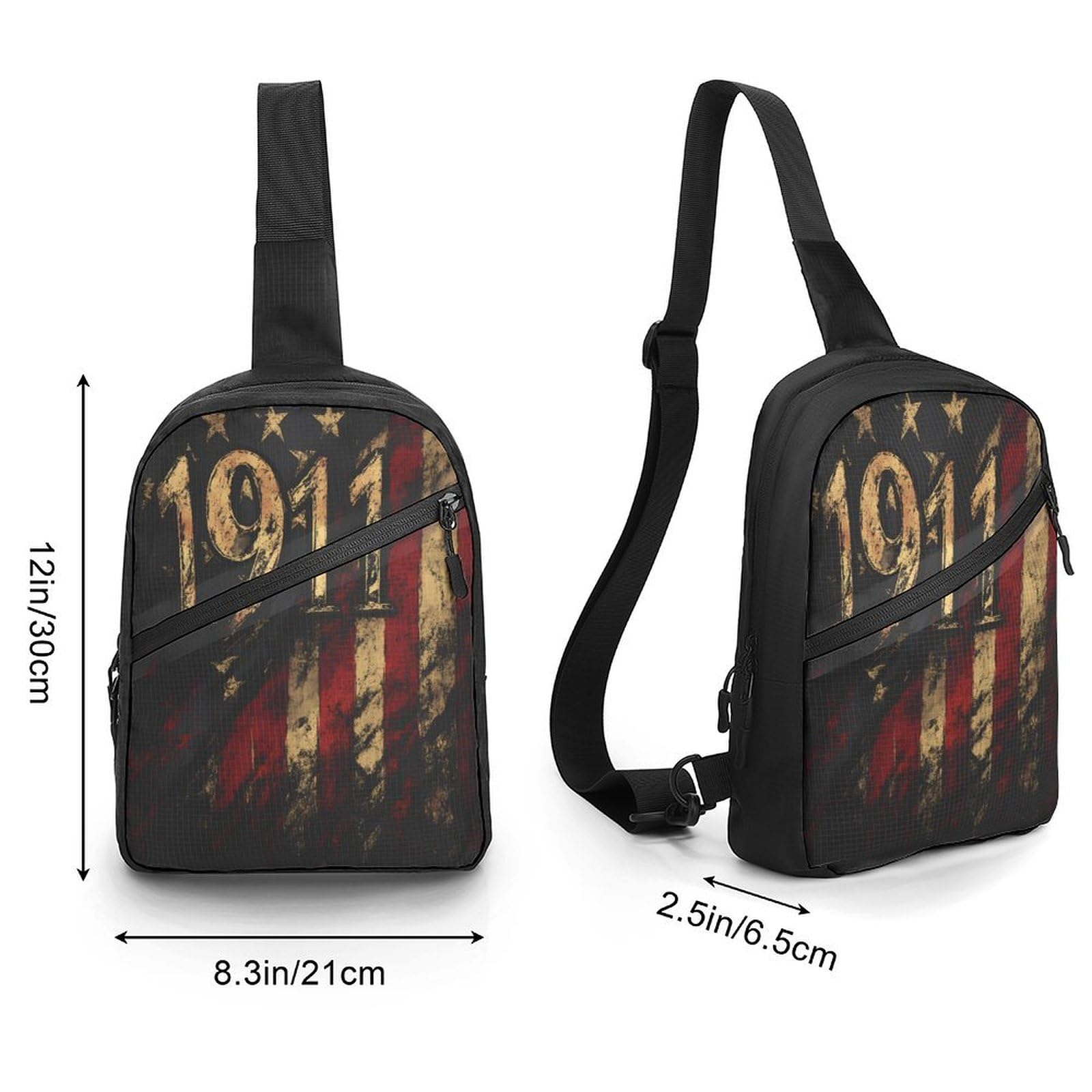 Vintage U.S.A Flag 1911 Chest Bag Foldable Crossbody Unisex Pack Travel Hiking Adjustable Shoulder Straps Sling Bags
