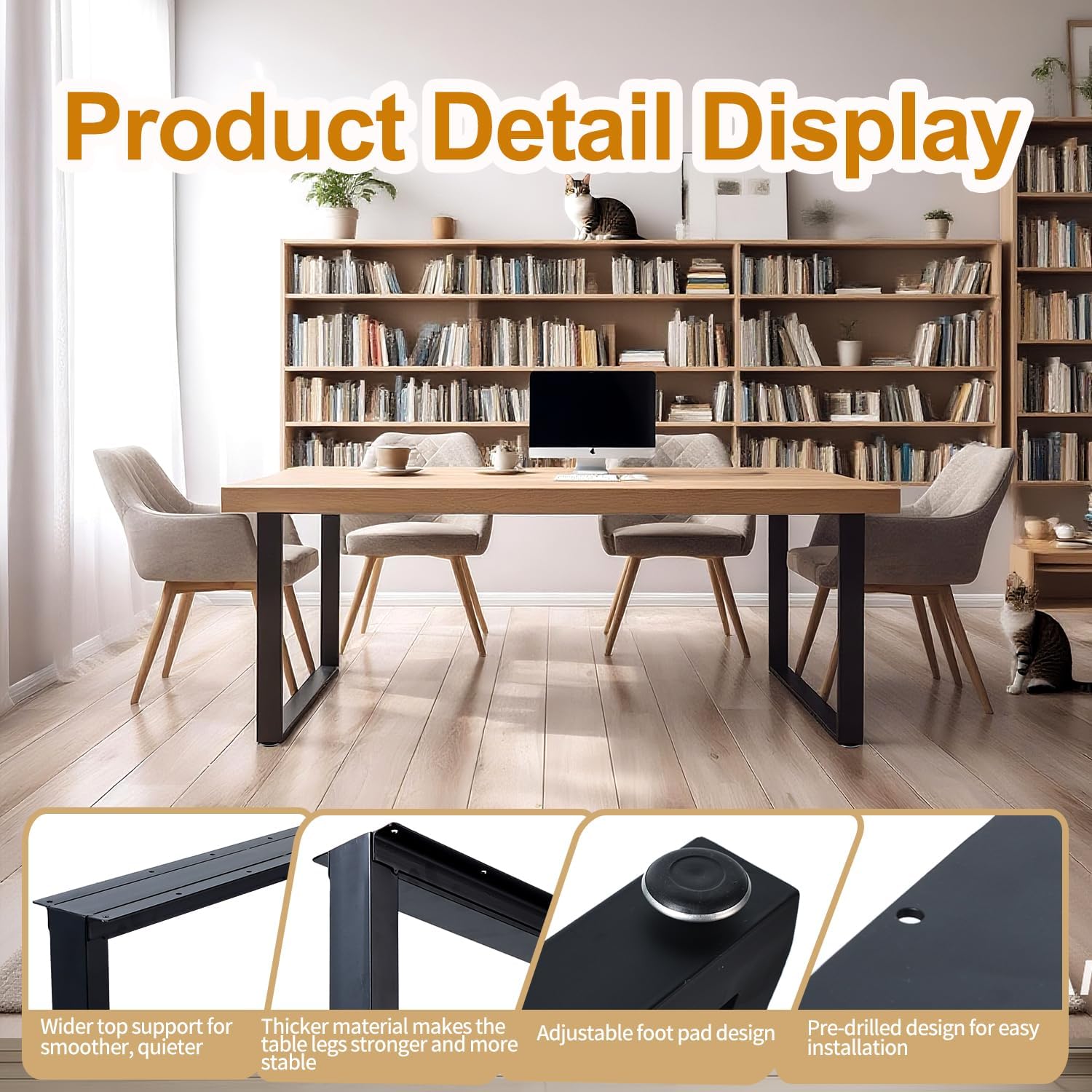 Yahpetes Table Legs 2 Pcs Metal Furniture Legs 24”W x 28”H Black Cast Iron Bench Legs Heavy Duty Industrial Dining Table Legs Coffee Table Legs (Rectangle, 24”X28”)