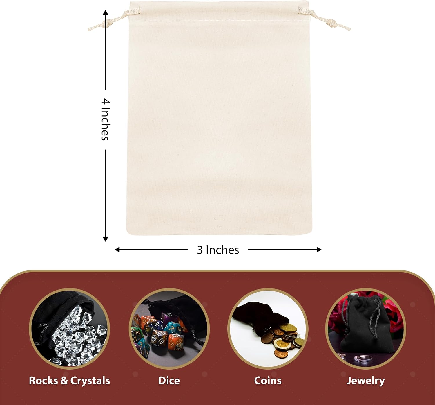 Mandala Crafts 3x4 Cream Velvet Drawstring Bags for Jewelry Gifts Favors image 3