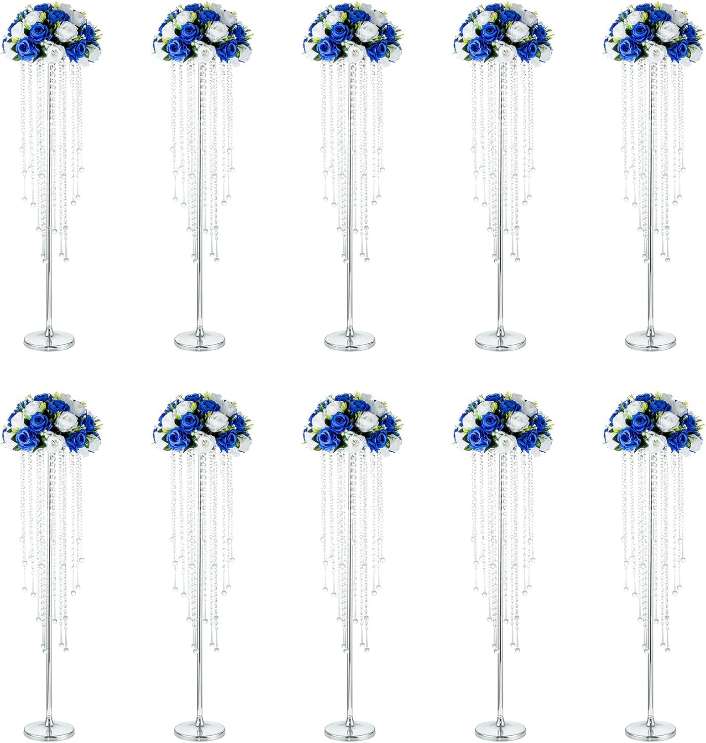 NUPTIO Silver Vases for Centerpieces Wedding - 10 Pcs 39.4in Tall Vase for Tables - Flower Stand Chandelier for Weddings 39.4in - 10 PCS Silver