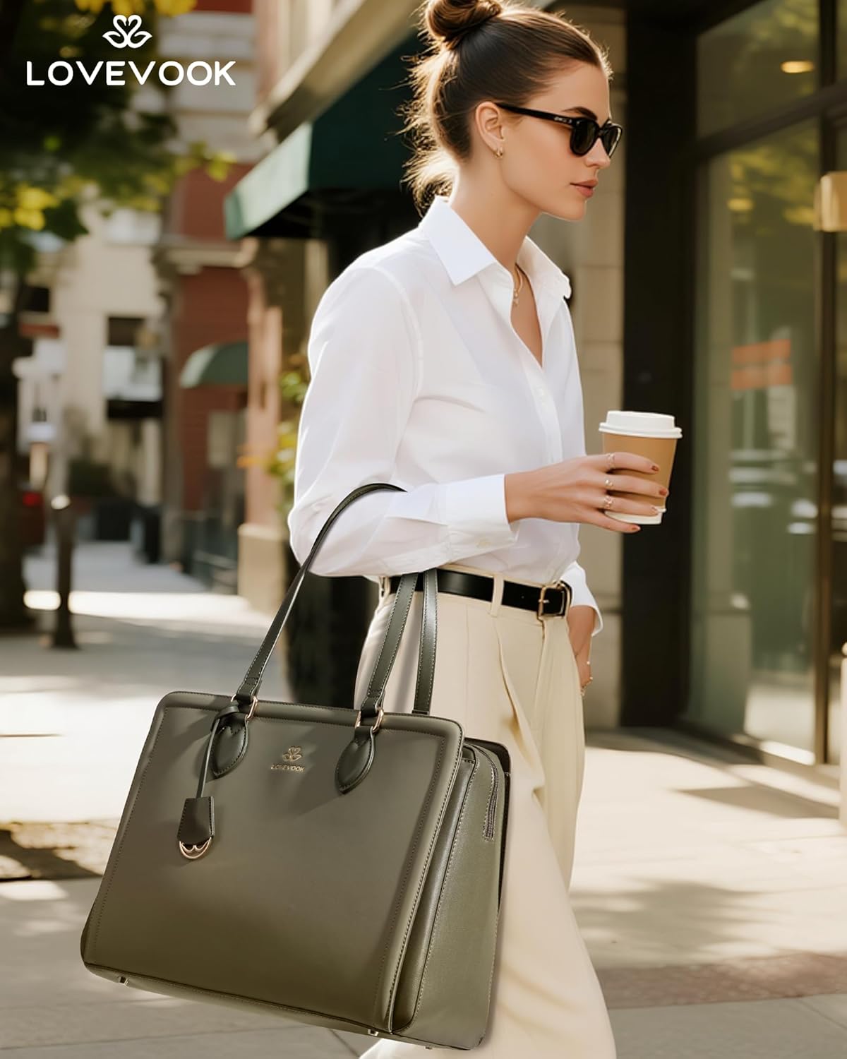 LOVEVOOK Laptop Bag for Women, Large Capacity Leather Computer Tote Bag, Waterproof Work Bags, Great Office Gifts for Women - Image 2