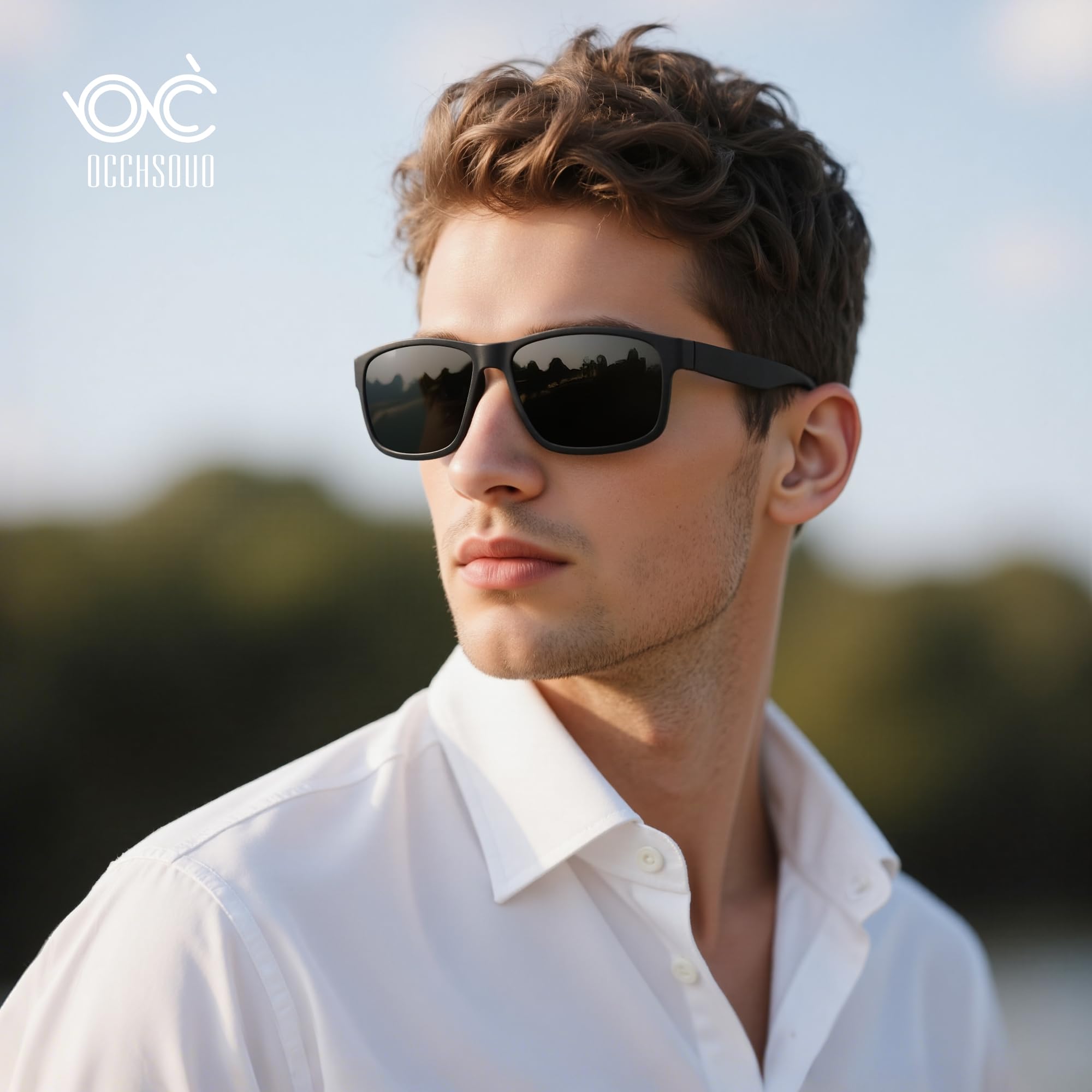 Sonnenbrille Herren Polarisiert Damen UV400 Schutz Sport Sunglasses Men Women Unisex Ultraleichte Rechteckig Rahmen Schwarz Retro Polarisierte Sonnenbrillen für Angeln, Fishing, Fahren, Ski