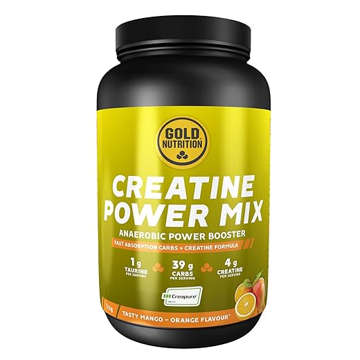GoldNutrition Creatine Power Mix |1 kg Sabor Mango-Naranja | Creatina Creapure | Aumentar Masa Muscular y Resistencia y Velocidad | Gran Solubilidad