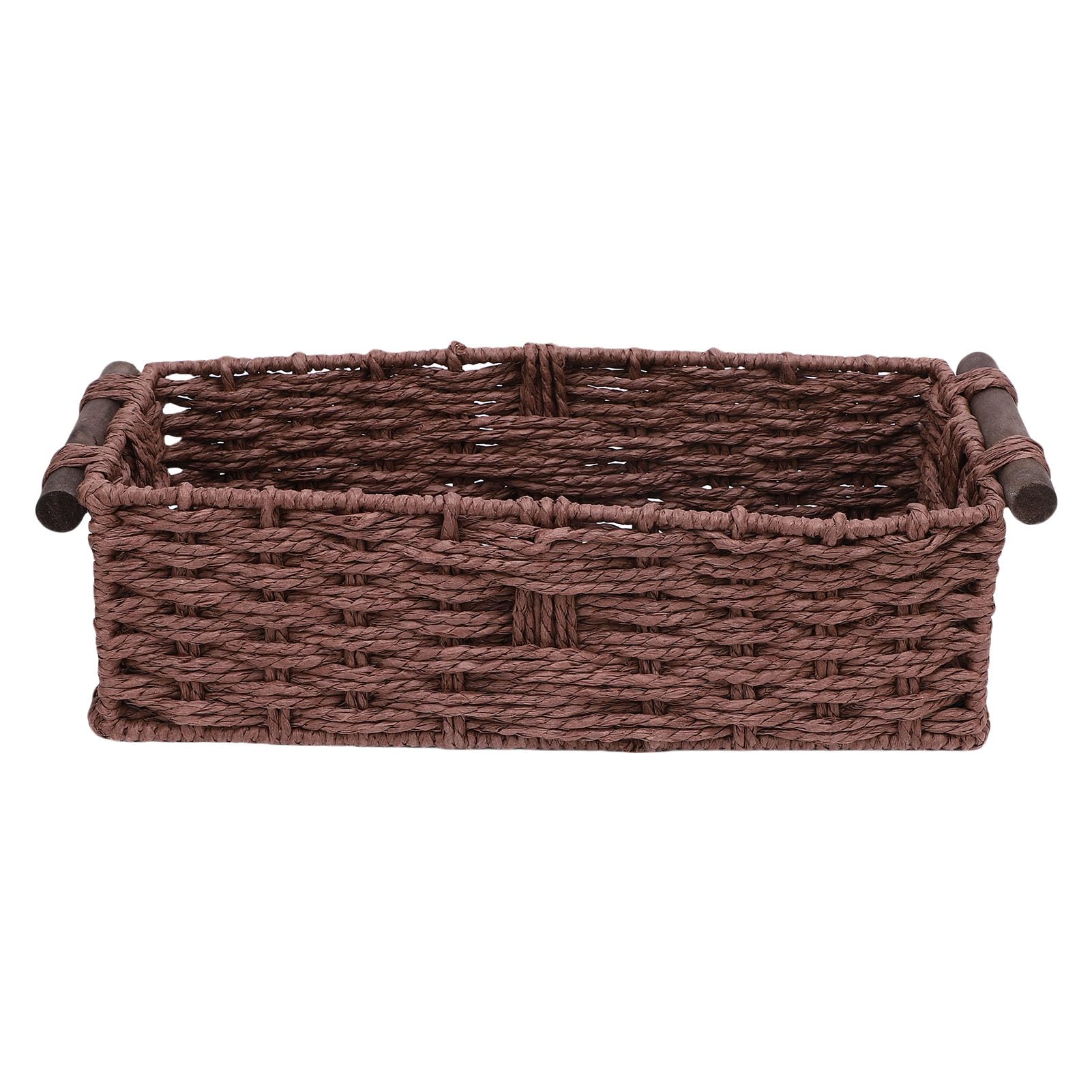 Wakects Cesta de Almacenamiento de Cuerda de Papel, Cesta de Papel Higiénico Tejida Hecha a Mano con Asas de Madera de Pino, Tapa Decorativa para Tanque de Inodoro para Estantes de Baño, (BROWN)