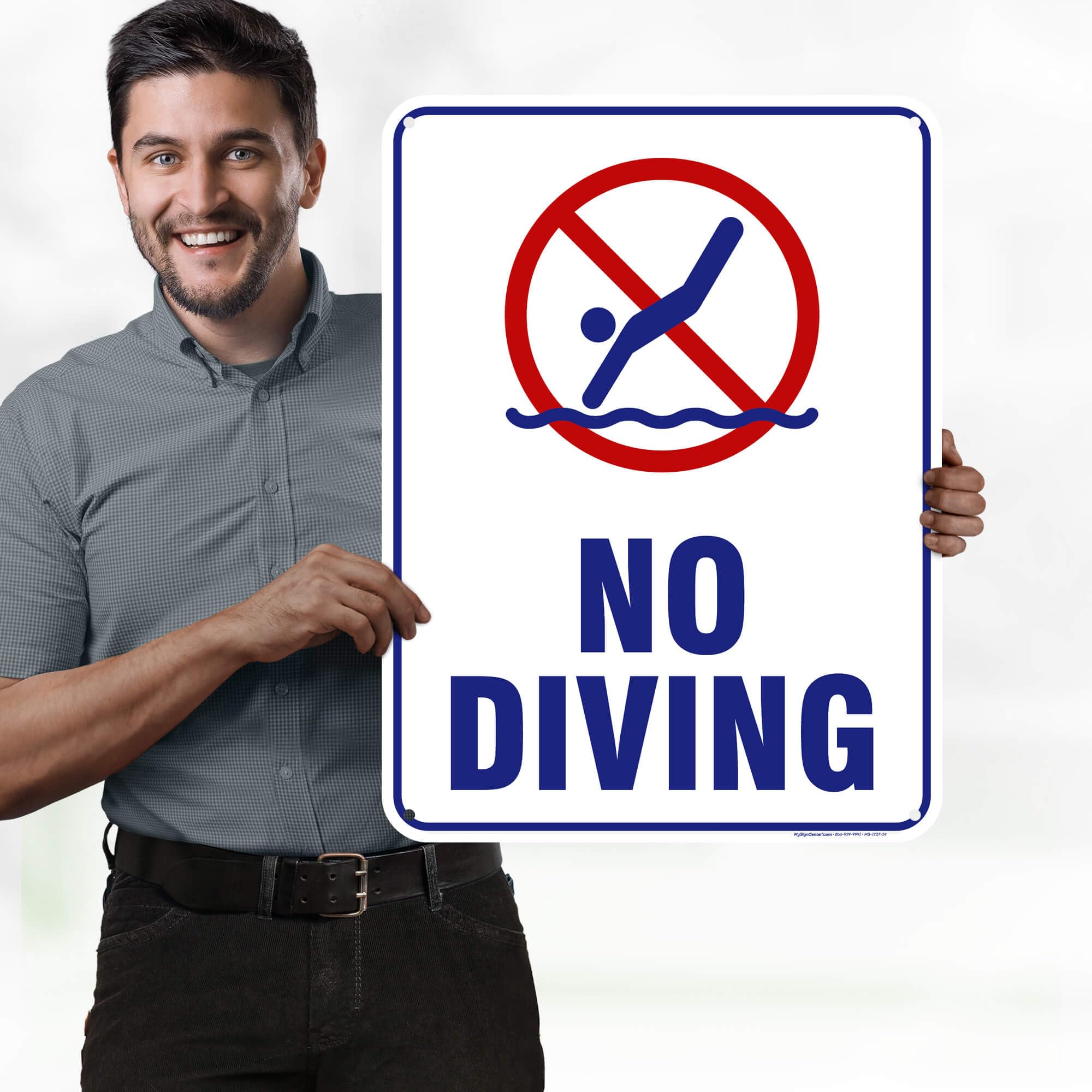 No Diving Sign, 18x24 Inches, 55 mil thick HDPE (high density polyethylene), Made in USA by My Sign Center