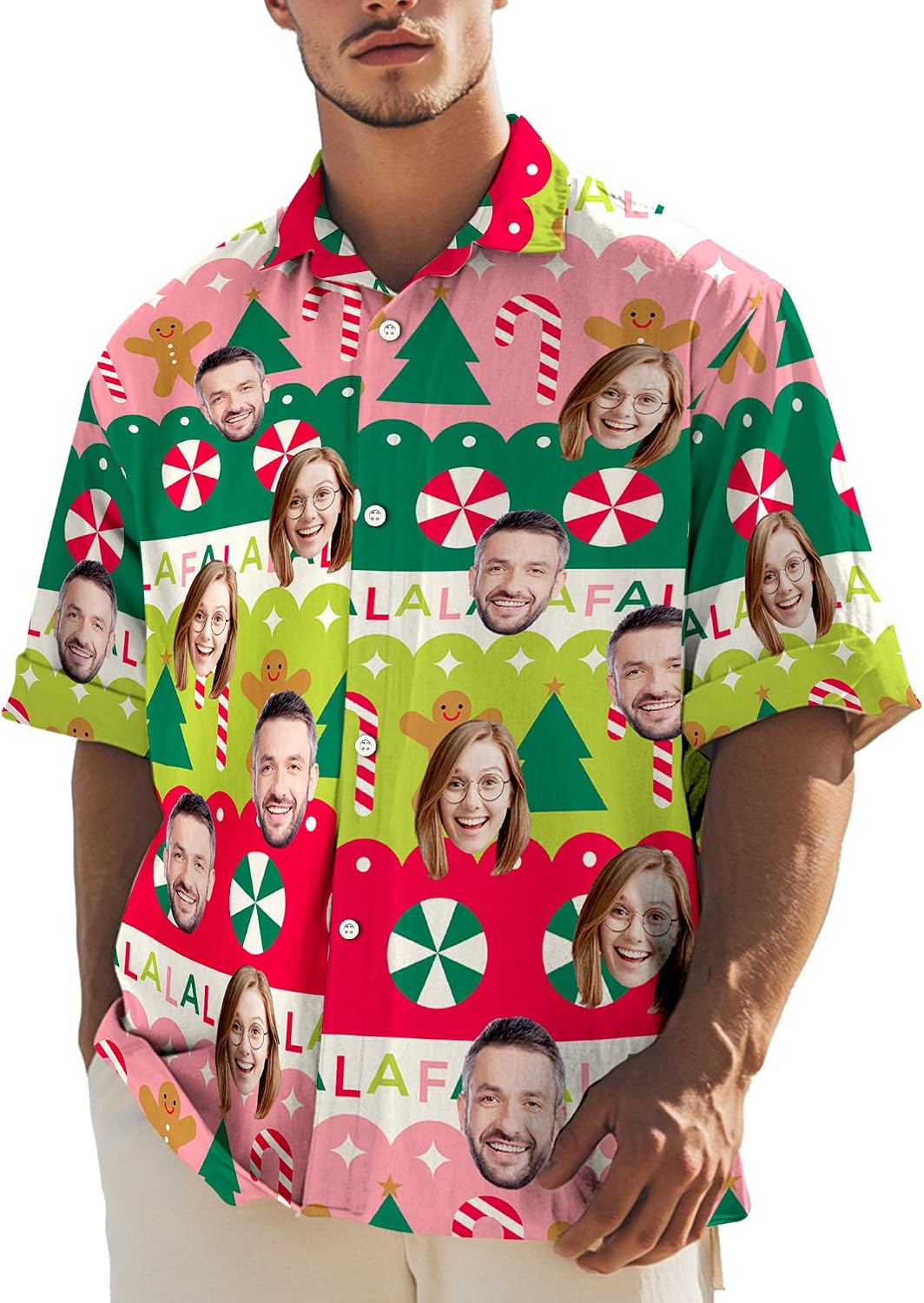 Personalized Hawaiian Shirt with Face, Custom Xmas Ugly Shirt Gift Family Matching Face Logo Photo Picture Button Up Shirts