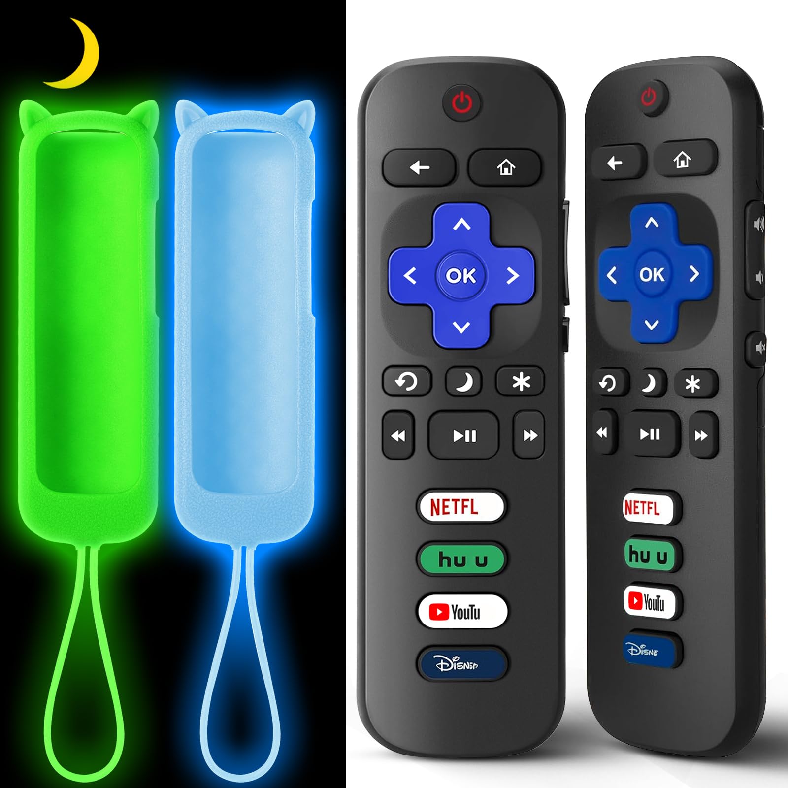 (2+2 Packs) Replacement Remote Control for Roku TV with Silicone Cover, Universal Remote for TCL/Hisense/Onn/Westinghouse/Philips Roku Smart TVs (Not