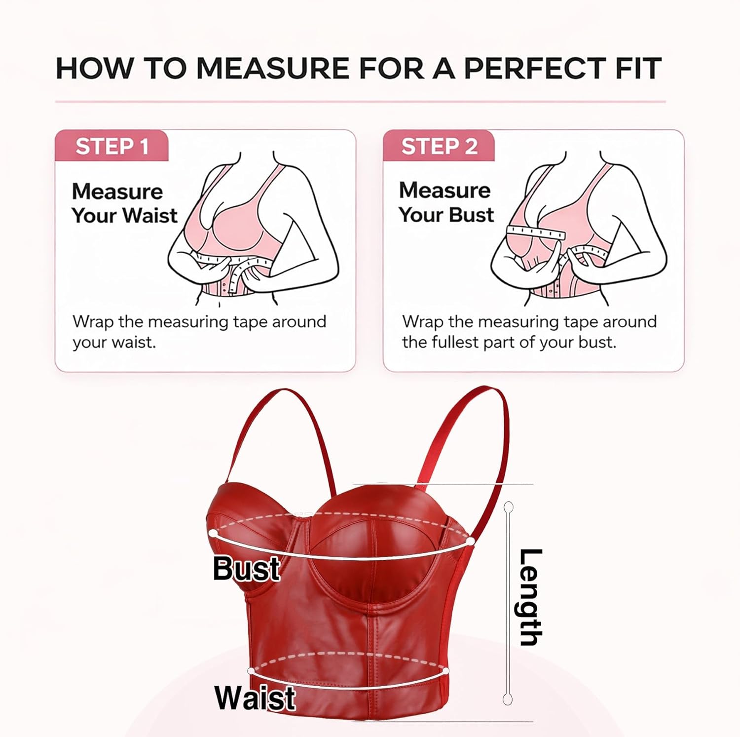 ELLACCI Faux Leather Bustier Crop Top Punk Women's Corset Top Bra Red - Image 6