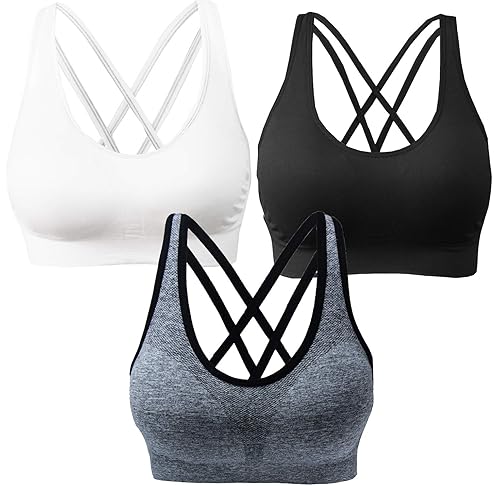 AKAMC Women's Cross Back Sport Bras,Adjustable Straps Padded Criss Cross