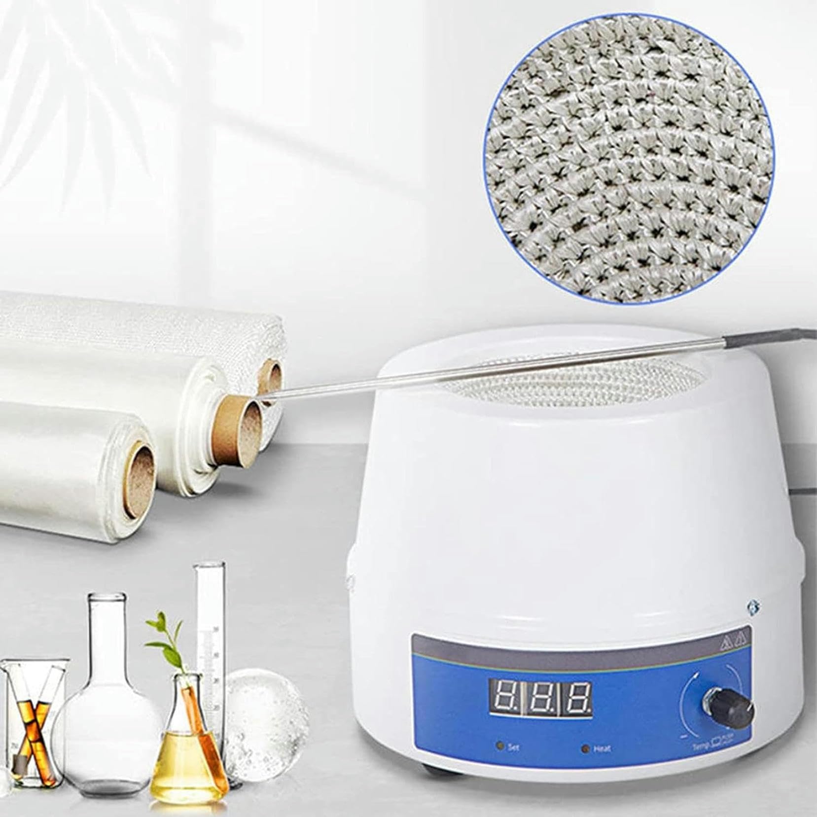 Manto Calefactor con agitador LED, Manto Calefactor eléctrico de Laboratorio con agitador magnético, Control de Temperatura Digital Inteligente, Capacidad de 1 l, -380 °C, para Cal