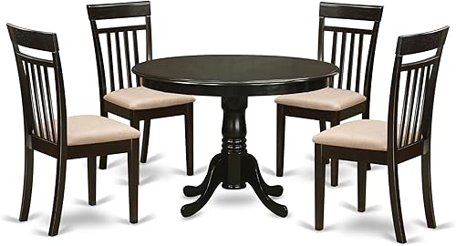 Miniatura 8 de East West Furniture HLCA5-MAH-LC Juego de 5 piezas de comedor incluye una mesa redonda de madera y 4 sillas de cocina de piel sintética asiento y