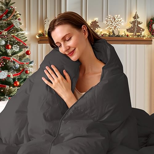 Miniatura 7 de puredown Edredón de plumón de ganso gris, tamaño matrimonialqueen, potencia de relleno de 800, tela 100% algodón de 700 hilos, relleno de edredón de