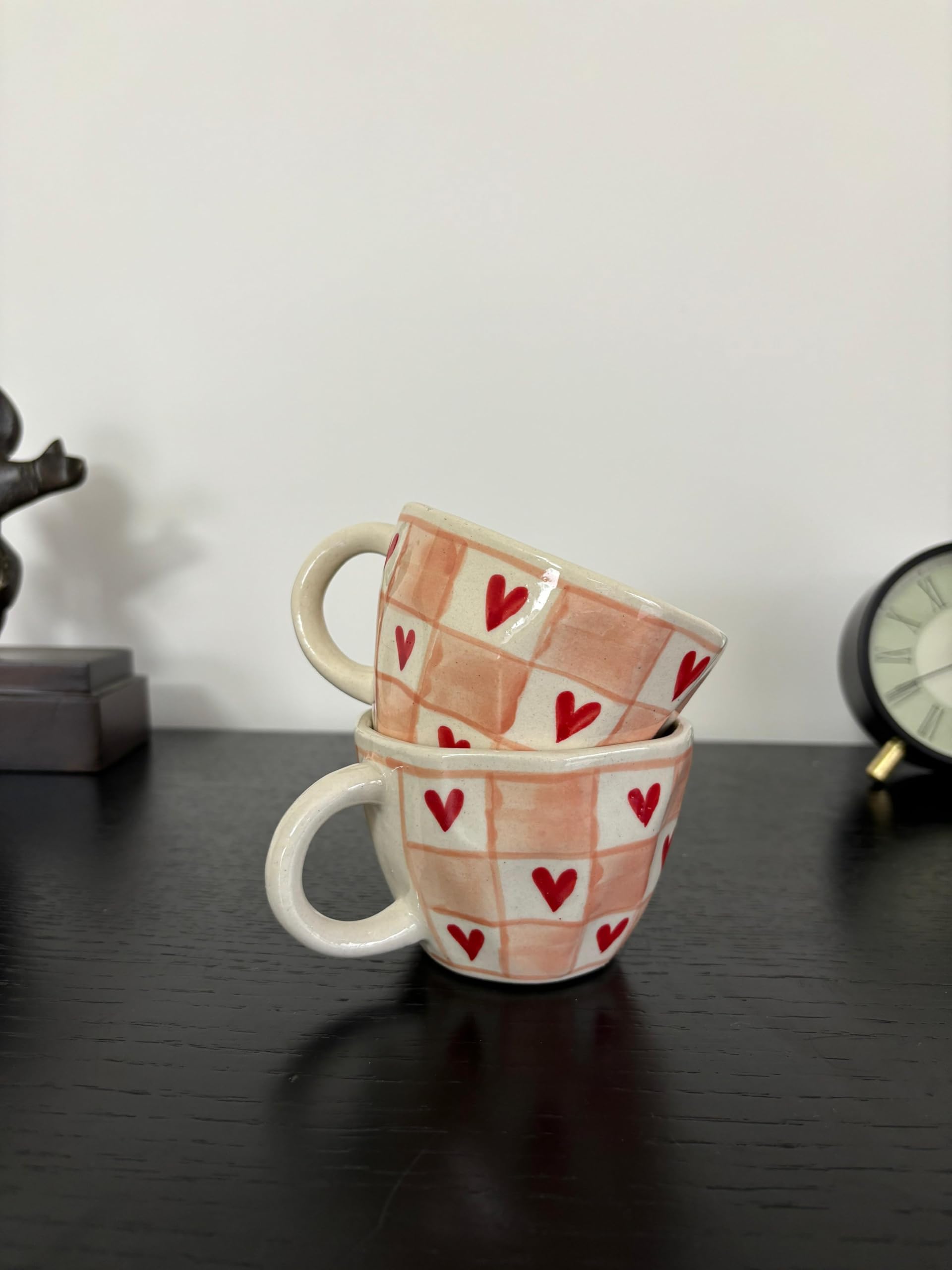 Idika Living Checkered Mug Handmade Ceramic Mug, Microwave and Dishwasher Safe, Unique Piece, Durable and Sustainable, 200ml Capacity - (2-Pack)