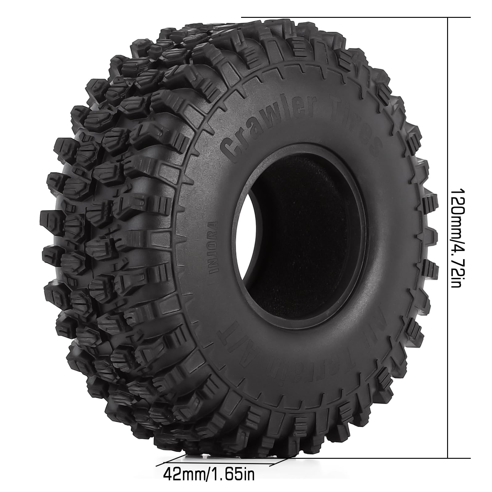 INJORA 1.9 Pneus Crawler 120 * 42mm Pneus de Roue Tout Terrain en Caoutchouc pour 1/10 RC Rock Crawler Voiture VS4-10 Redcat Gen 8 7 Pro SCX10 Pro FCX10