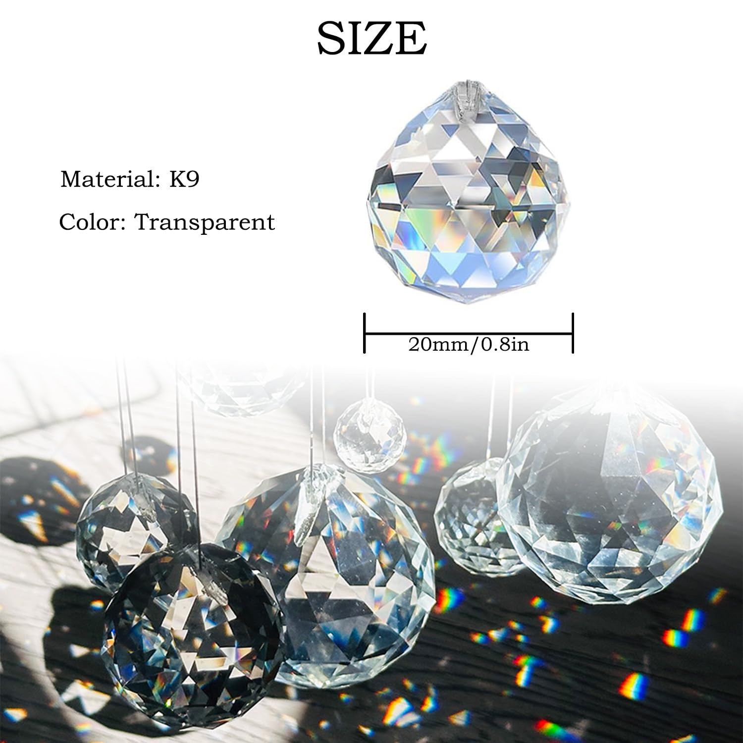 10 Bolas de Cristal Transparente (20mm) - Prismas Colgantes para Decoración - Ideal para Ventanas, Jardín, Hogar y Bodas