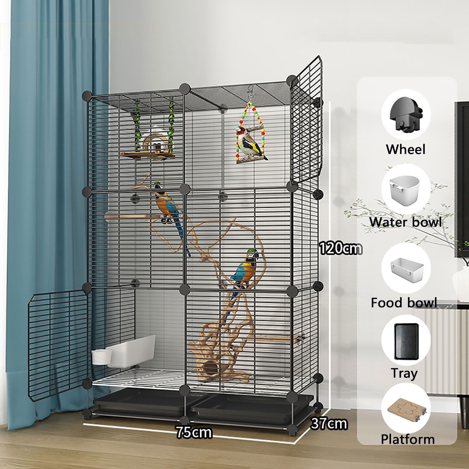 Jaula para pájaros Jaulas para pájaros Jaula de Metal para Interiores y Exteriores con Bandeja extraíble para periquitos Loros Agapornis Palomas Cacatúas Guacamayos Jaula de Vuelo para pájaros (T