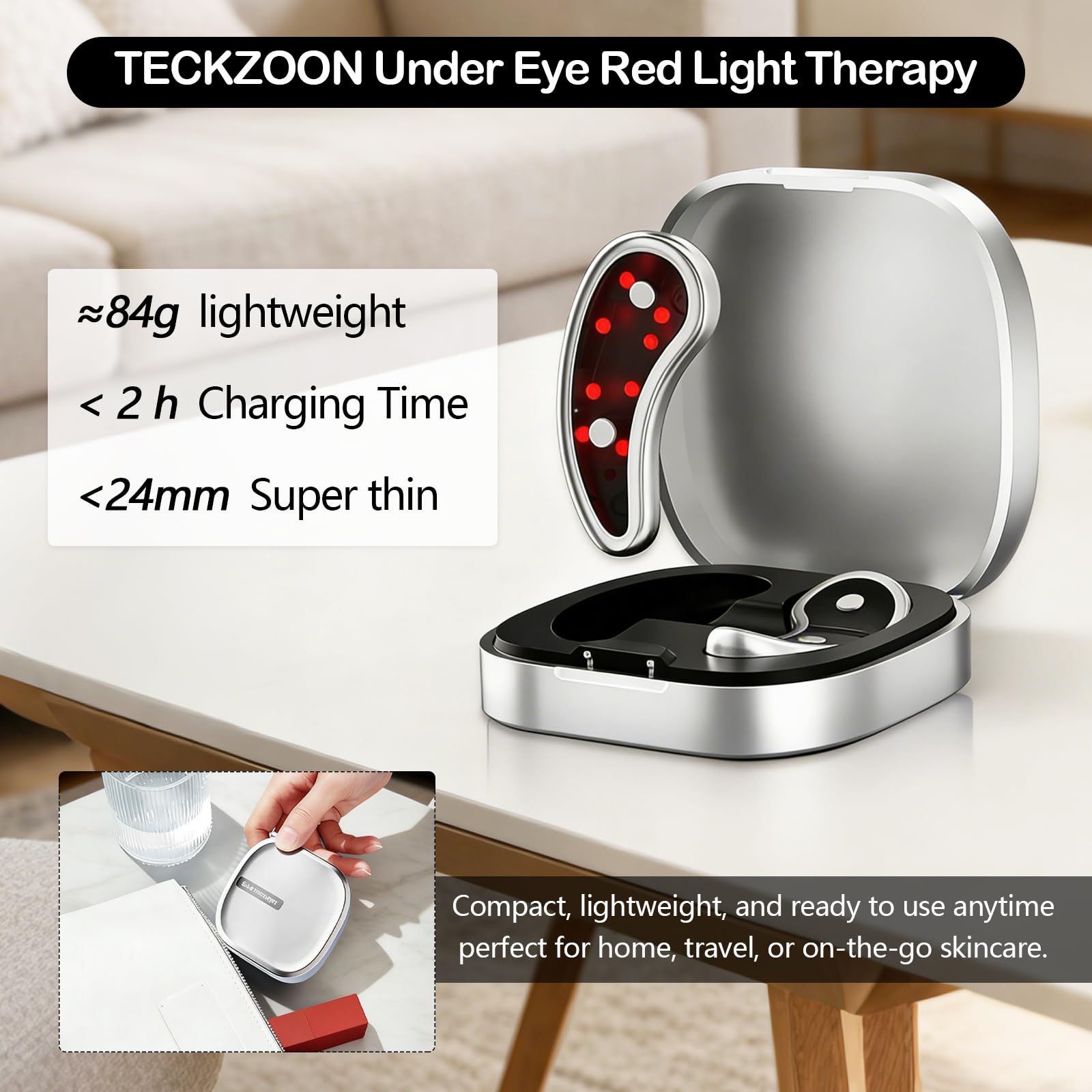 Tragbares Rotlicht Augenmassagegerät, Wiederaufladbar Augen Massagegerät, LED Unter Augen Patches gegen Augenringe, Schwellungen, Falten & Hautstraffung