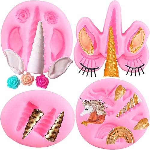 Miniatura 10 de ZiXiang Moldes de silicona de unicornio, orejas de cuerno de unicornio, moldes de fondant de arco iris para decoración de pasteles, decoración de