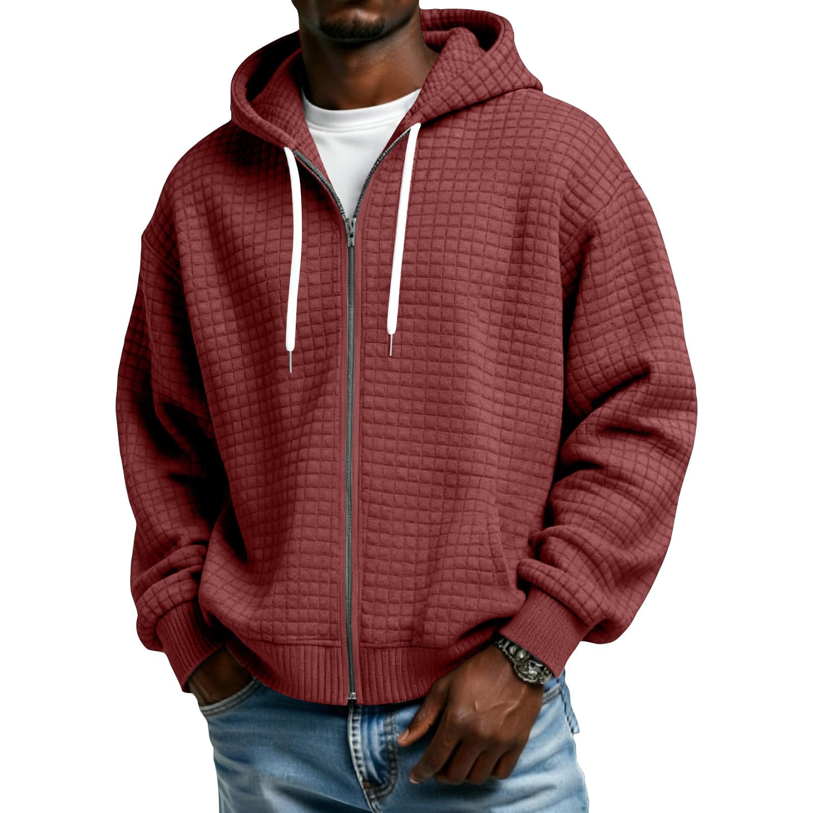 Sweatjacke Herren Mit Kapuze Sweatshirt Jacke Waffelmuster Einfarbig