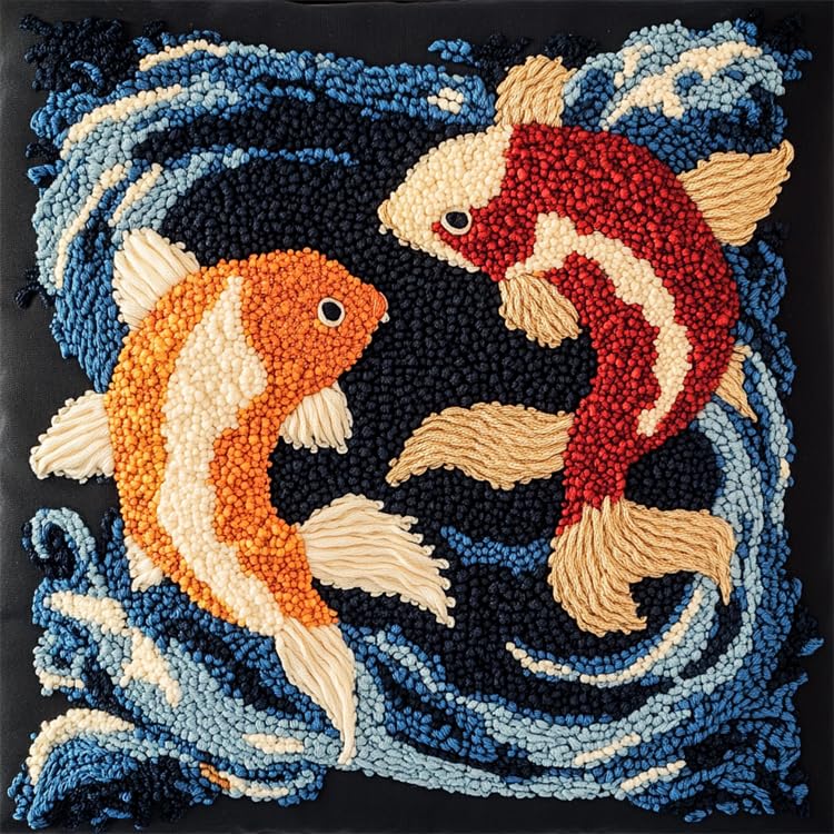 Housse de coussin à crocher deux poissons koi pour la décoration du salon et sofa