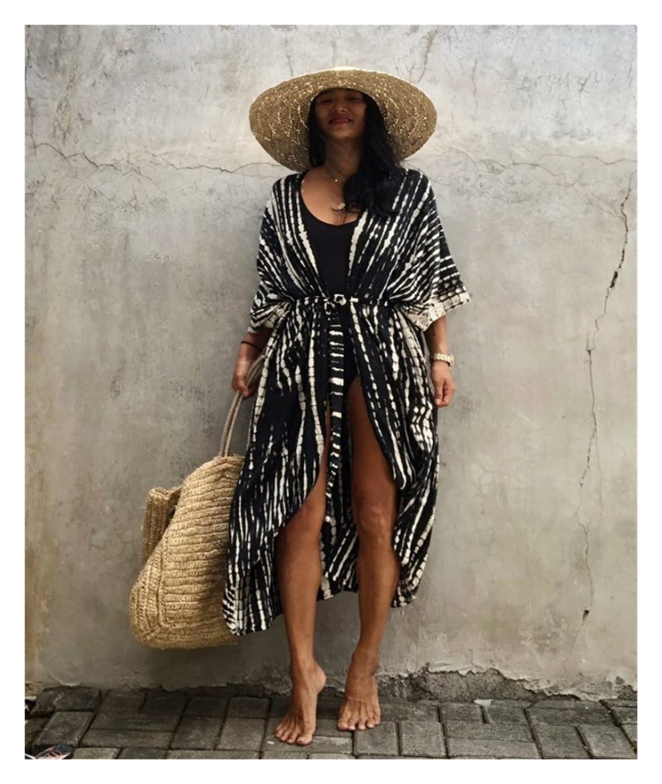 Bikini-Abdeckung Strand-Cover-Ups for Bademode Damen Schwarz Tie Dye Kimono Badeanzug Cape Sommerkleid Beachwear Outfits Badeanzug Cover Up(Yellow Leaf Kimono)
