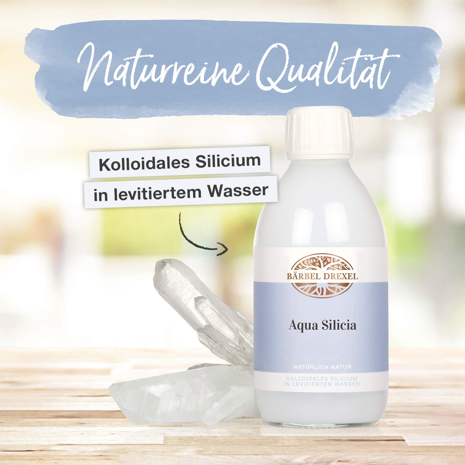 BÄRBEL DREXEL® Aqua Silicia – Kolloidales Silizium In Levitiertem belebtem Wasser (250ml) Vegane Herstellung Deutschland Bindegewebe Haut Haare Nägel Knorpel Natürliches Siliciumdioxid