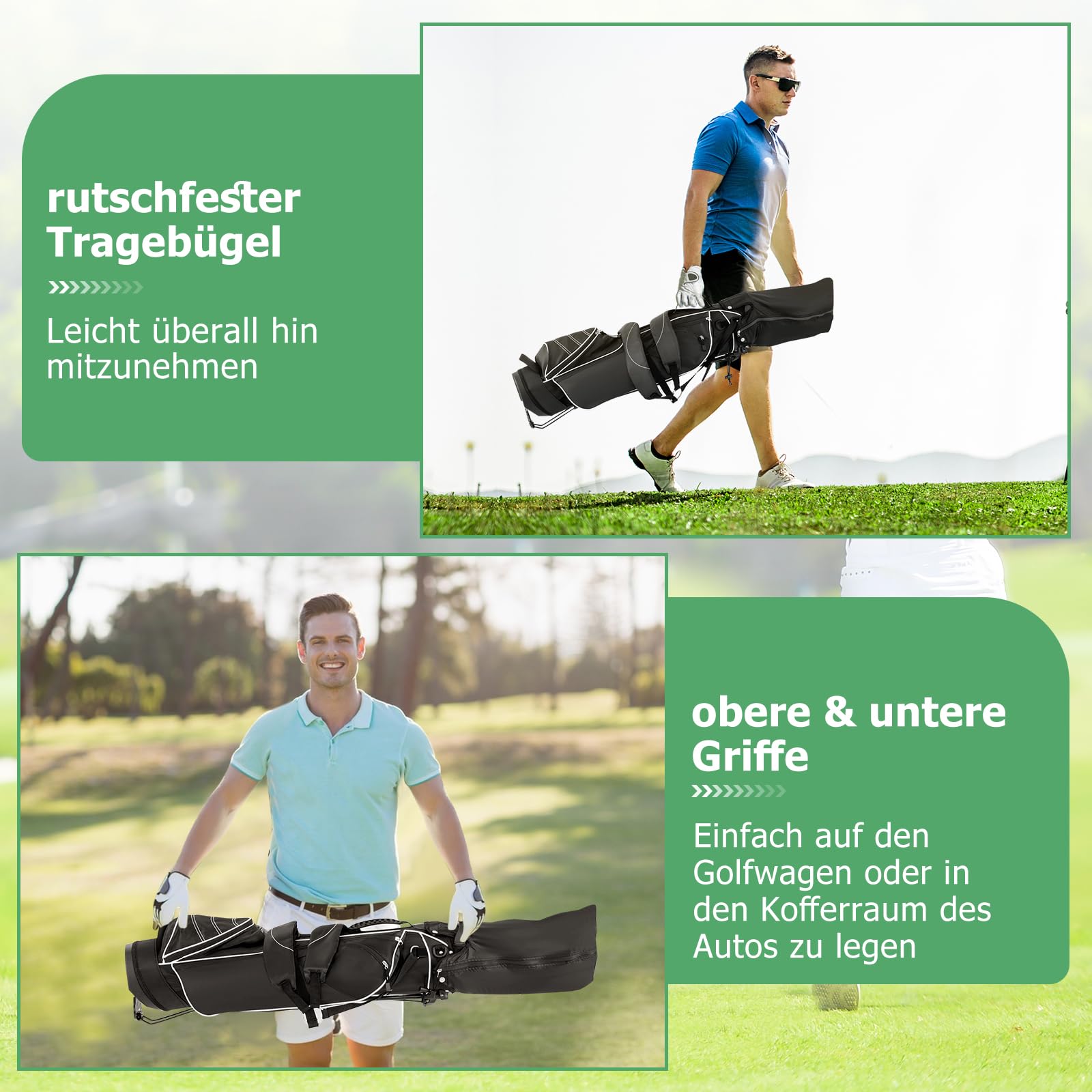GYMAX Golf Bag, tragbare Golftasche mit 4-fachen Trennwänden, Griffen & Ständer, leichte Golf Standbag für Herren & Frauen