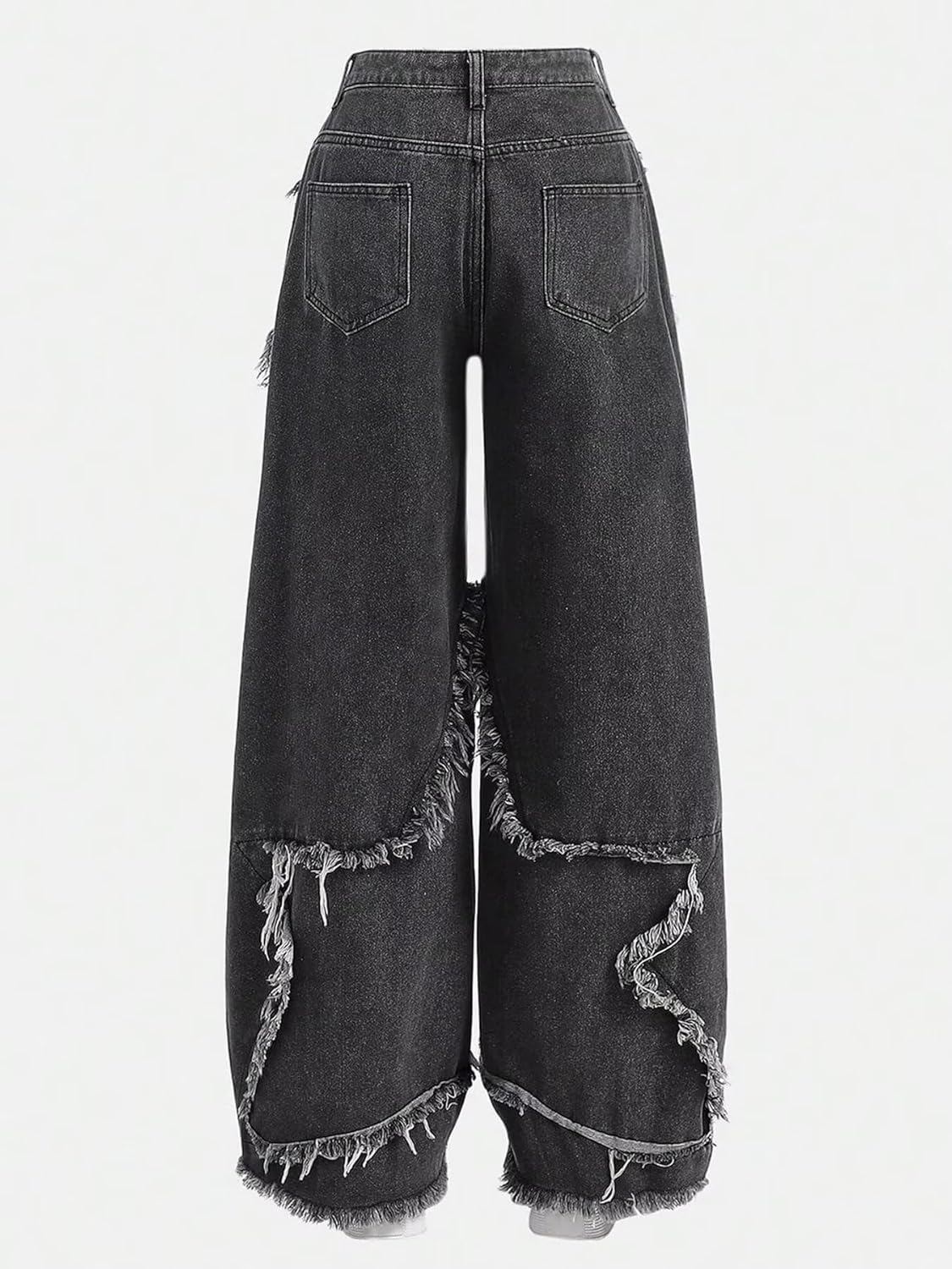Girl's Wide Leg Jeans Baggy Y2K Star Patchwork Raw Hem Trendy Denim Pants
