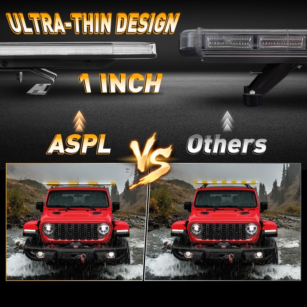 ASPL 282 LED Low Profile Emergency Strobe Light Bar 47" Roof Top Warning Hazard Flashing Security Traffic Advisor/Controller / 27 Patterns Lights for Tow Truck Construction Vehicle (Amber/White)