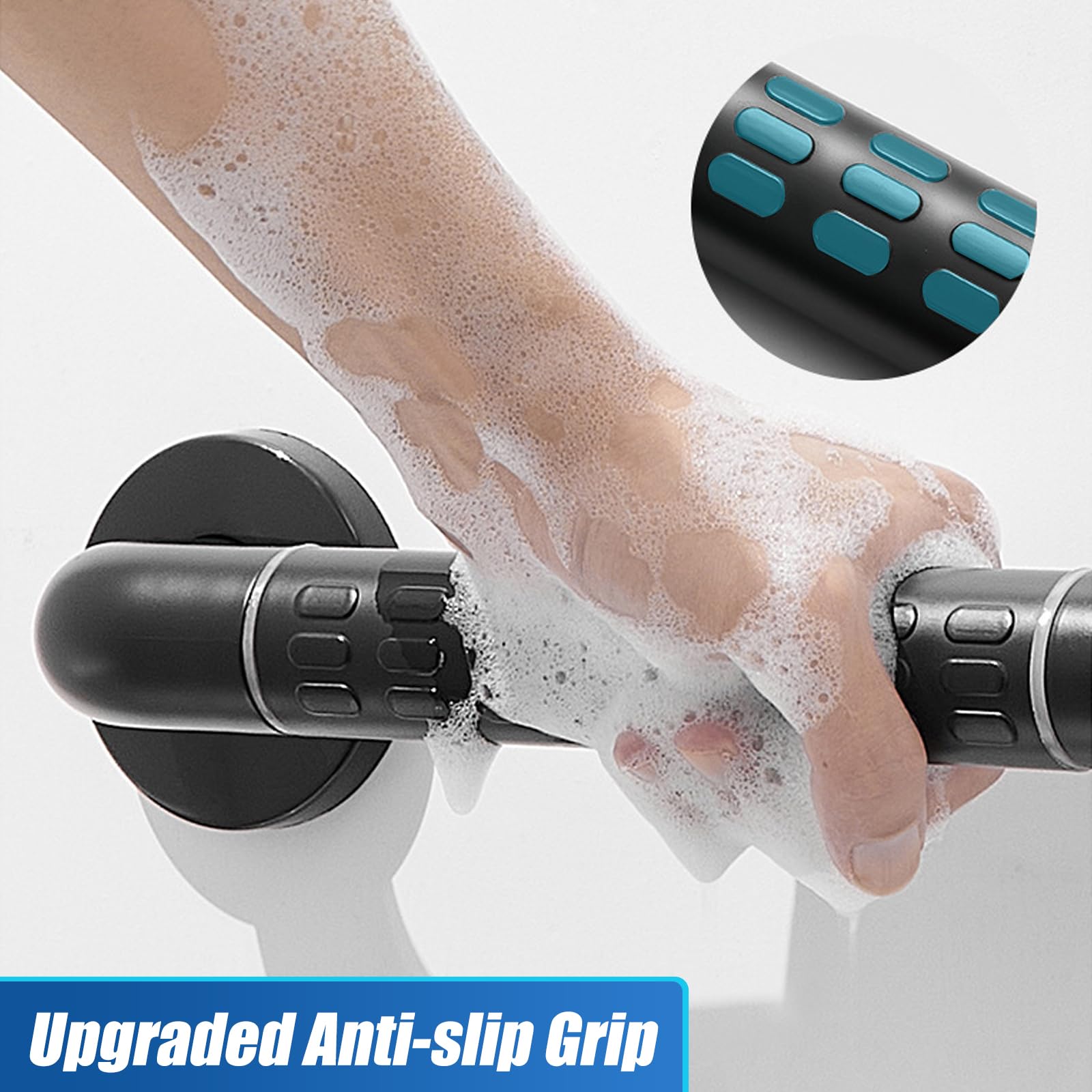 Barra de agarre en forma de L para personas mayores, barra de agarre de ducha con anillos luminosos, barras de agarre para discapacitados para baño, extensión de barra de agarre, acero inoxidable