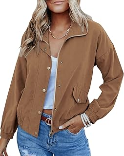 Valpweet Womens Military Anorak Jacket Lightweight Zip Up Snap Button Coat with  - Compare price