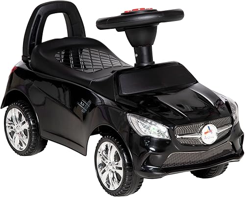Aosom Automóvil de juguete deslizante para niños con bocina de trabajo música faros delanteros y almacenamiento color negro