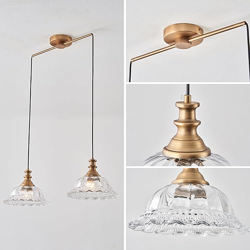 Miniatura 5 de HDDFL Lámparas colgantes vintage de 2 luces modernas de vidrio con cable ajustable para cocina, isla comedor, sala de estar, pasillo