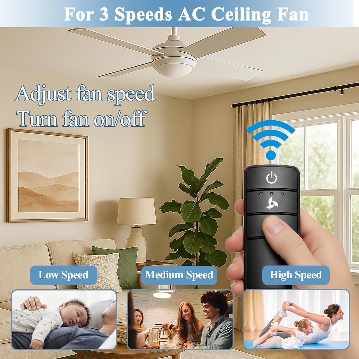 3 Speeds Ceiling Fan Remote Control for Hampton Bay, Works with Home Decorators Collection Hampton Bay, Replcement for TX028C-S, TX028C-L, Light Dimmer, 5 DIP Switches & Learn (Remote ONLY)