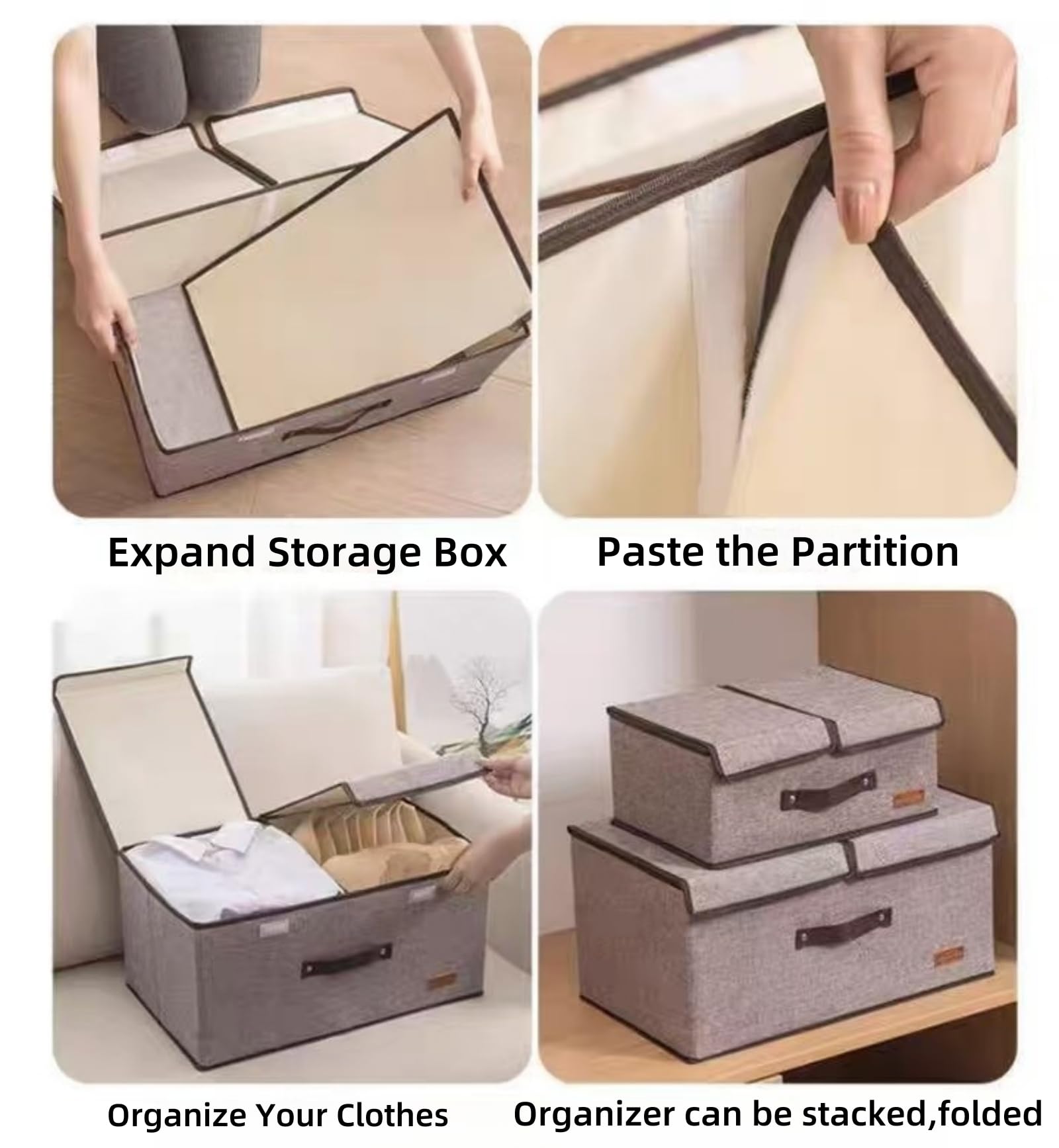 6 Grün Große Stoff Faltbare Aufbewahrungsboxen mit Deckel und Fächern,Faltbare Stoffbox mit Griffenl,Kleiderschrank Organizer,Aufbewahrungsbox für Spielzeug (36 cm/3 stück+50 cm/3 stück)