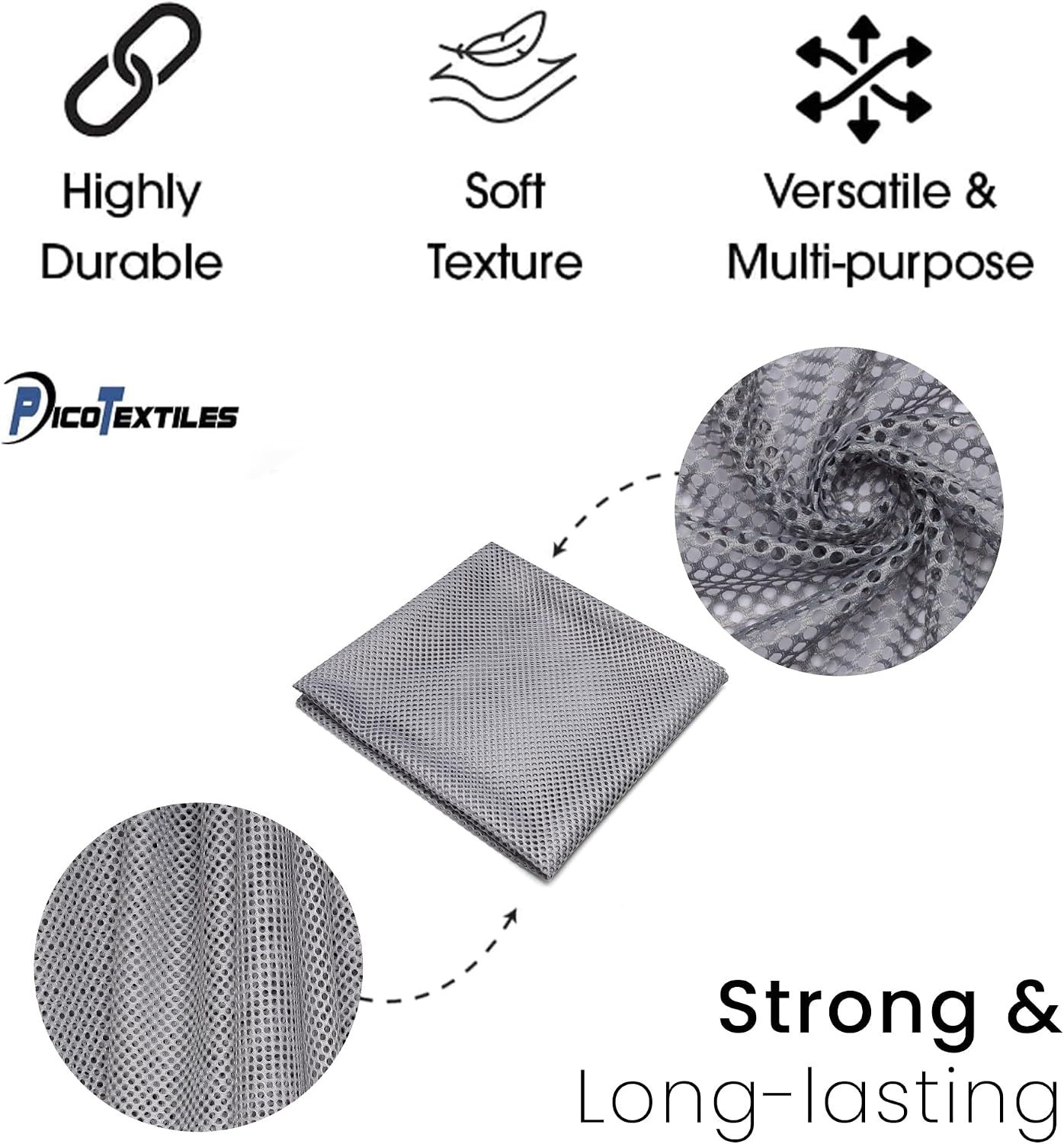 Pico Textiles 1 Yard Bolt – Silver Polyester King Mesh Jersey Fabric - 60" Wide - Large Holes - Durable Athletic Mesh Fabric for Sewing Soccer and Basketball Jerseys Uniforms