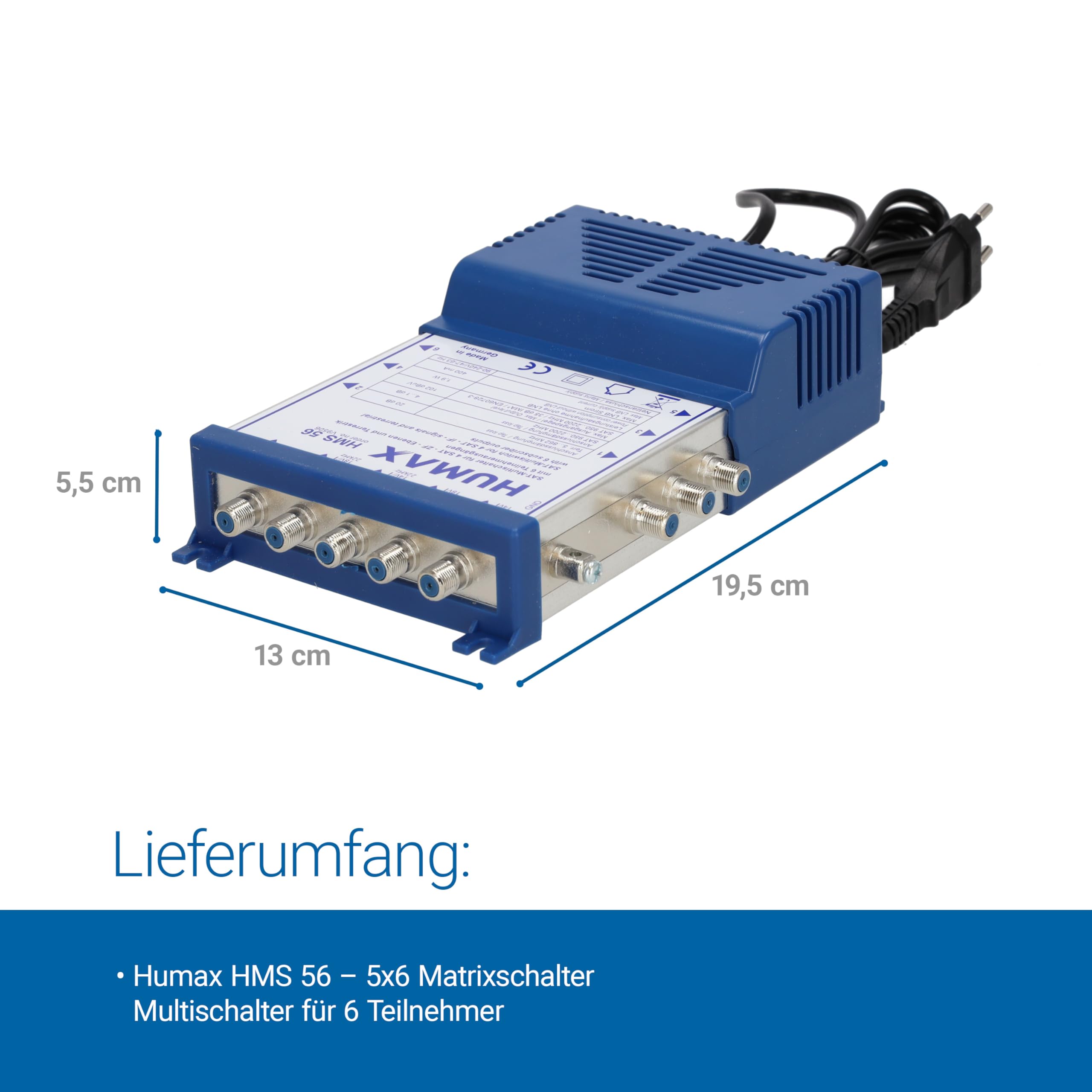 HUMAX Multischalter für Quattro und Quad LNB, SAT Verteiler mit integriertem Netzteil und Standby Funktion, SAT Verstärker mit 4 SAT Eingängen und 1 terrestrischen, 6 Teilnehmer