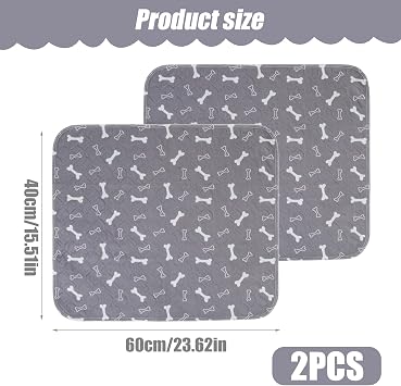 2Pcs Reusable Puppy Pads Washable Guinea Pig Cage Liner 60x40Cm/24*15.7Inch Hamster Bedding Accessories Mat Waterproof Non-Slip Rabbit Pee Pad for Small Pet Puppy Rat Chinchilla (Gray B, 60x40cm)