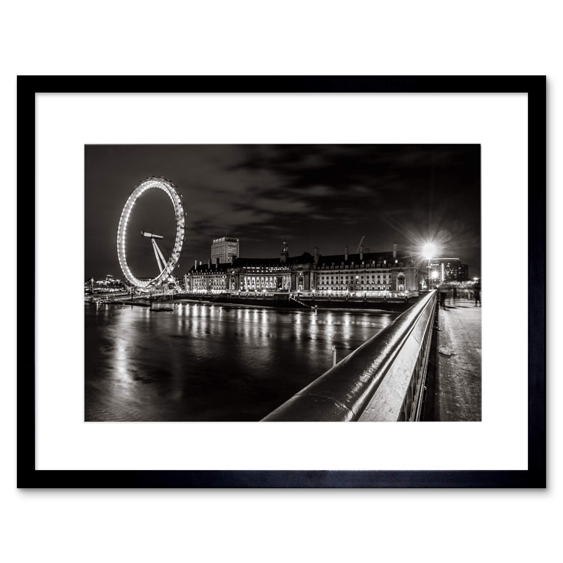 Wee Blue Coo Photo Landmark London Eye Ferris Wheel B&W Framed Wall Art Print