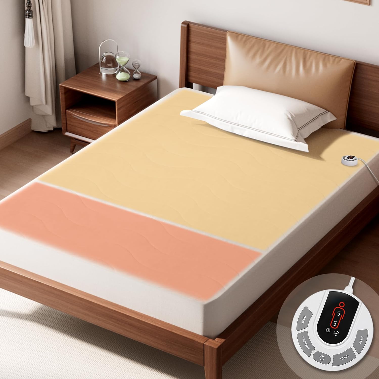 GOTCOZY Multi-Zone Heated Mattress Pad Twin XL Size - Electric Mattress Pad Fit up to 15" with 10 Heat Setting & 12 Hour Auto Off, Independent Body & Feet Heating, Machine Washable(Bleach)