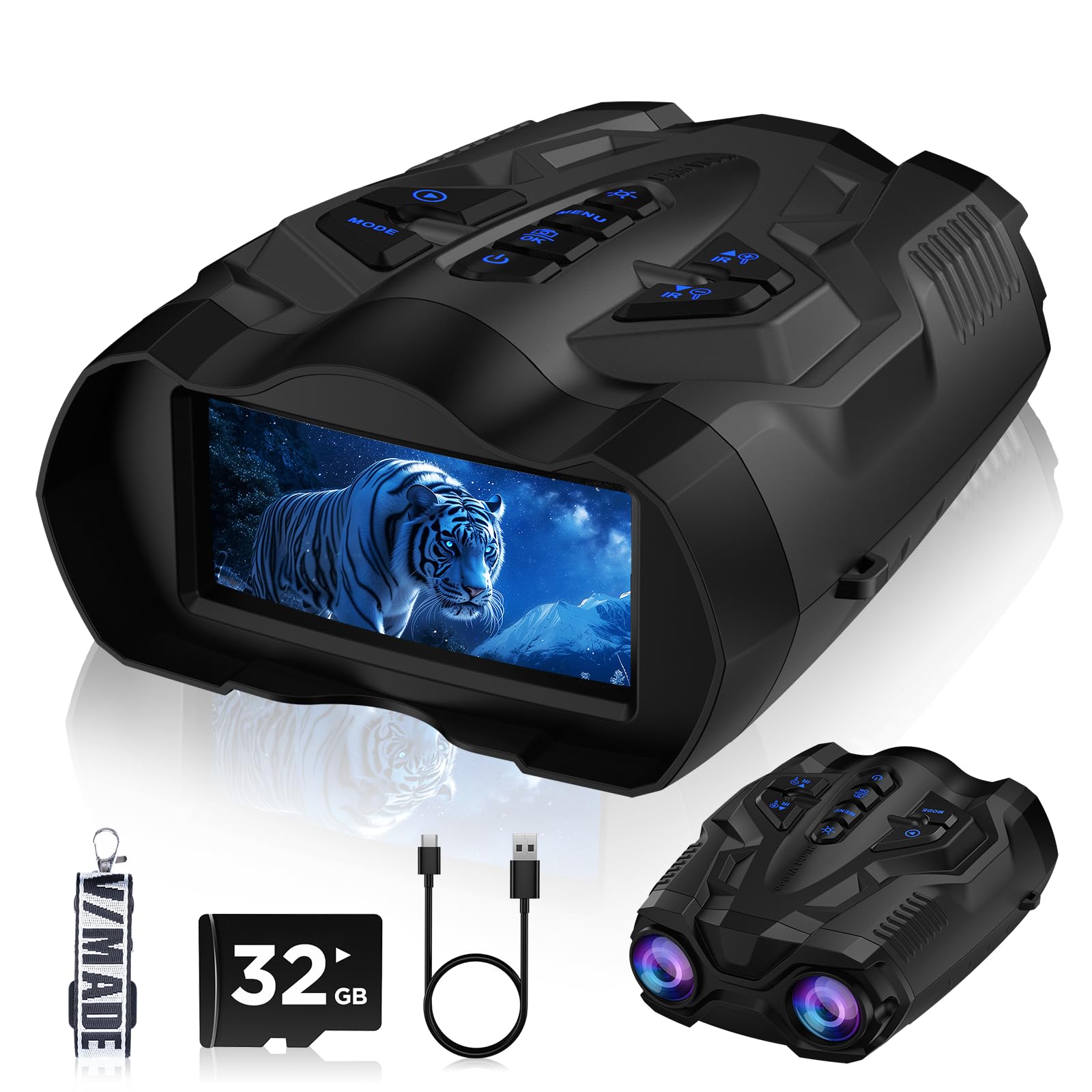 Night Vision Goggles, 4K Night Vision Binoculars for Adults,9 Gear Infrared Goggles, 10X Digital Night Vision, 4000mAh Up to 12H of Use with 32GB TF Card, 3.5" HD Screen Binoculars